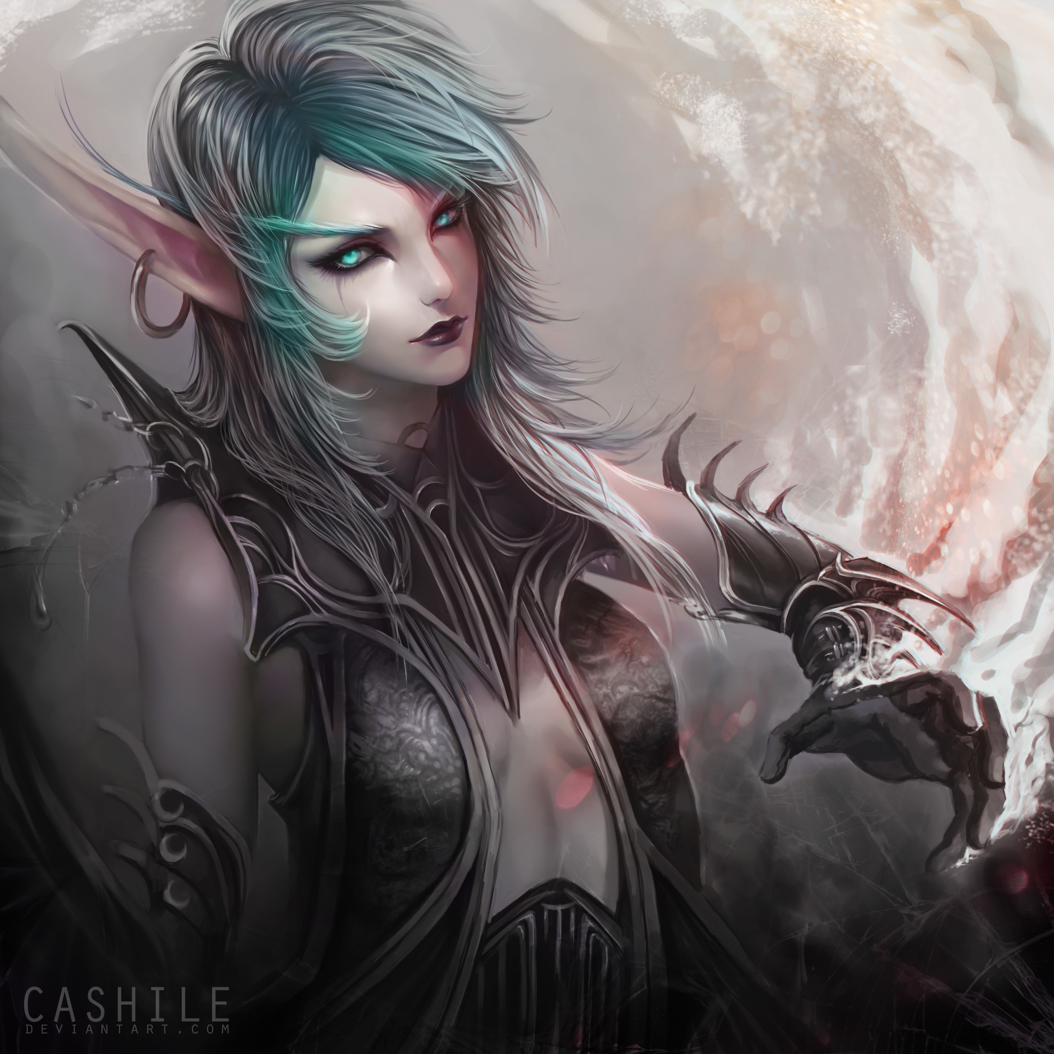Night Elf woman with teal hair and glowing eyes HD Wallpaper
