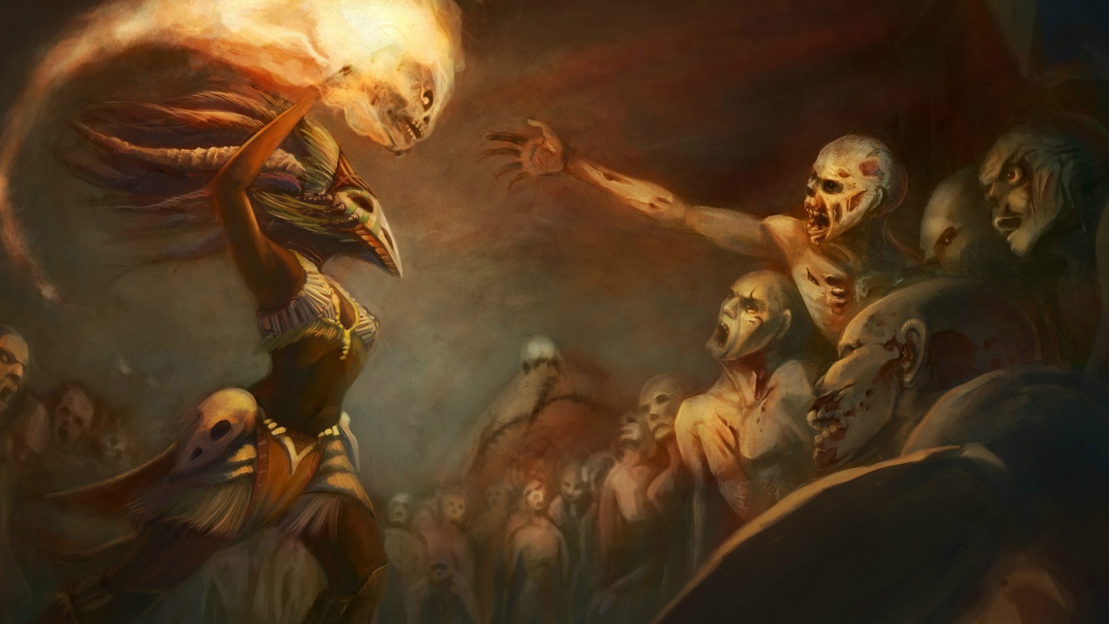 Diablo III: A sorceress fights a horde of zombies HD Wallpaper