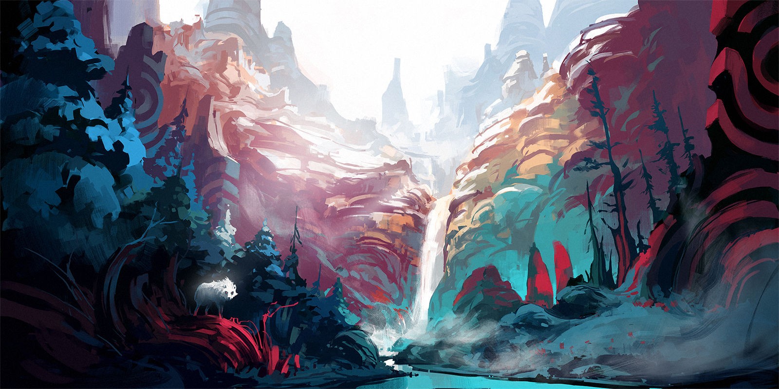 Duelyst Canyon Waterfall Landscape HD Wallpaper