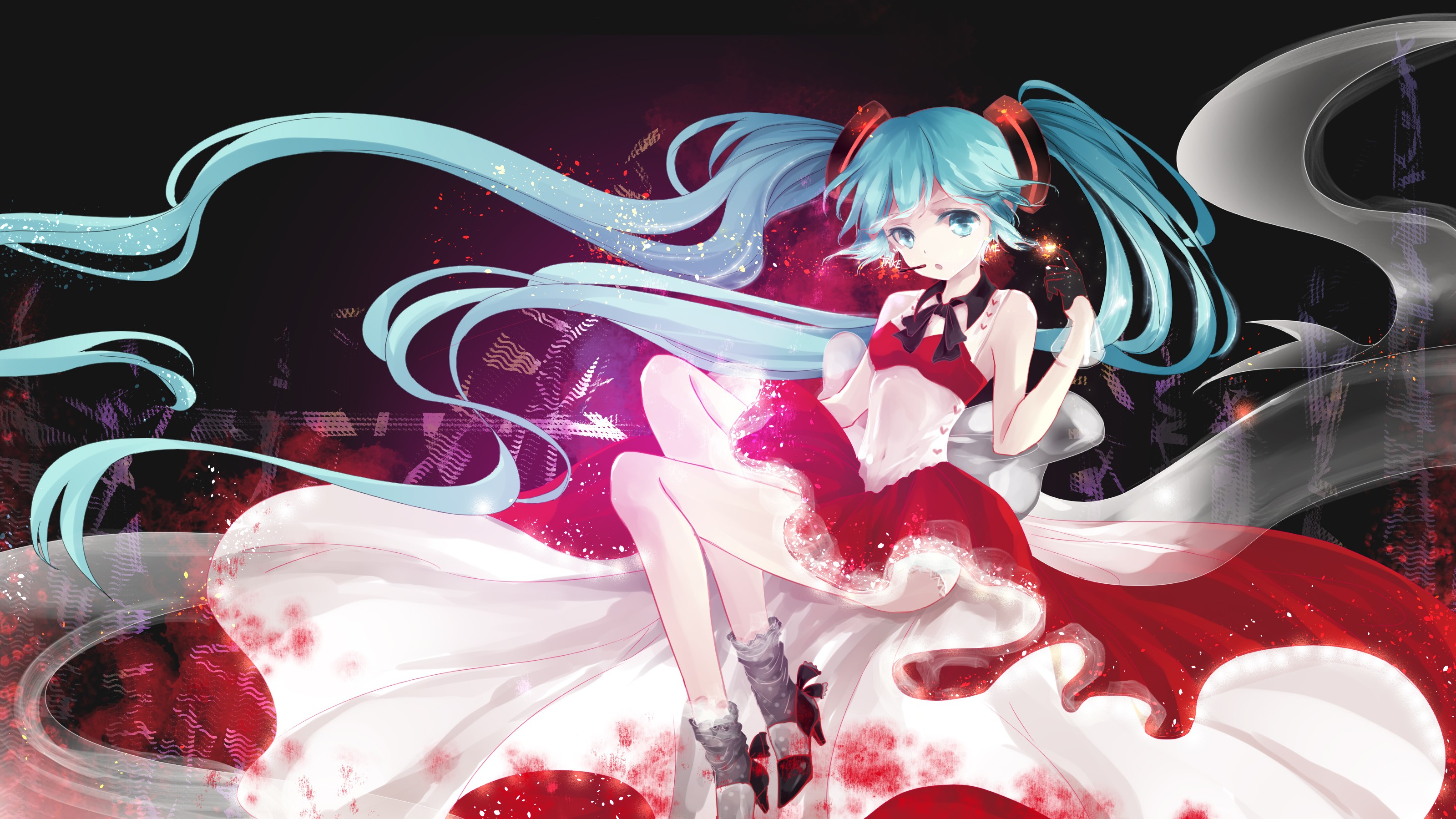 Hatsune Miku in a red and white dress HD Wallpaper