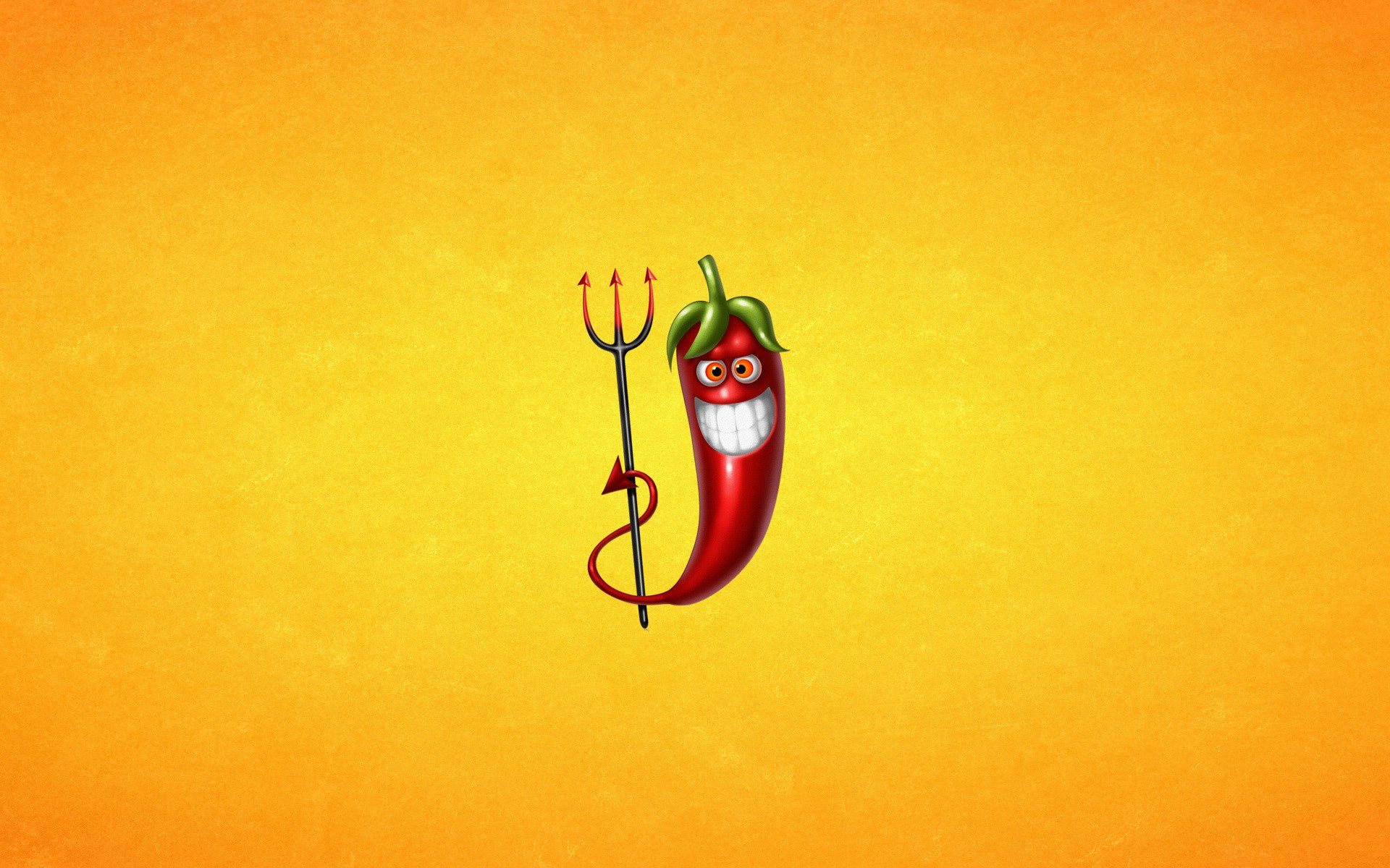Devil Chili Pepper with Pitchfork on Yellow Background HD Wallpaper