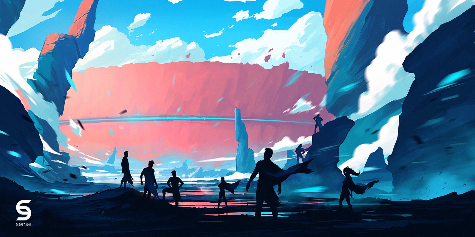 Concept art of figures in a surreal landscape by Anton Fadeev HD Wallpaper