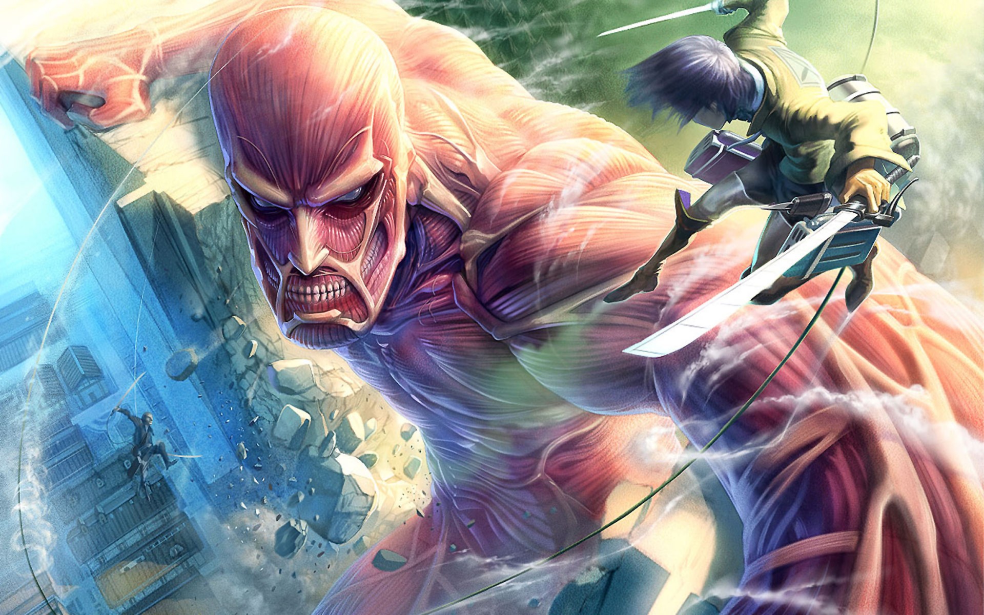 Attack on Titan: Colossal Titan and Mikasa Ackerman HD Wallpaper