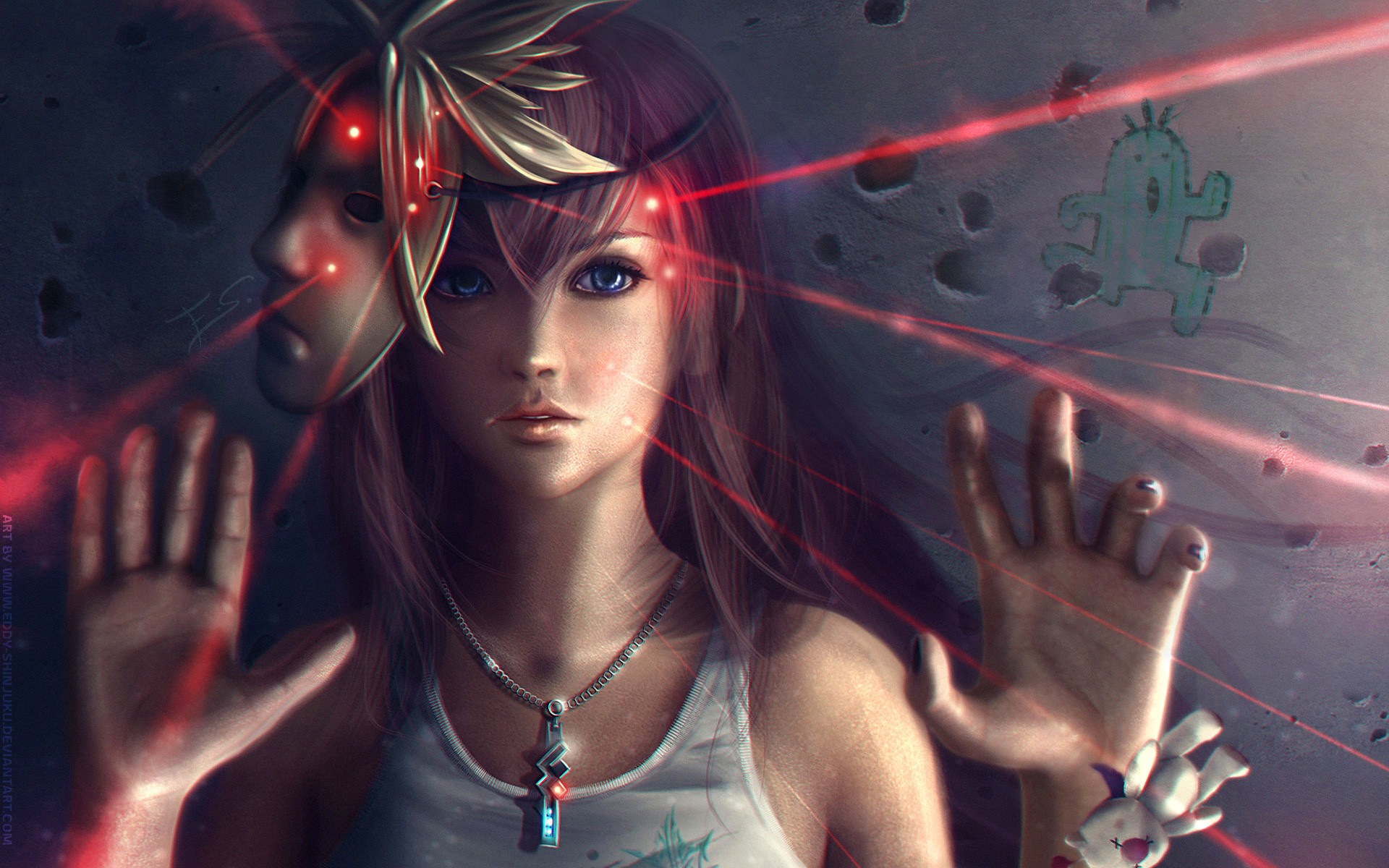 Lightning Farron with a mask and red lasers HD Wallpaper