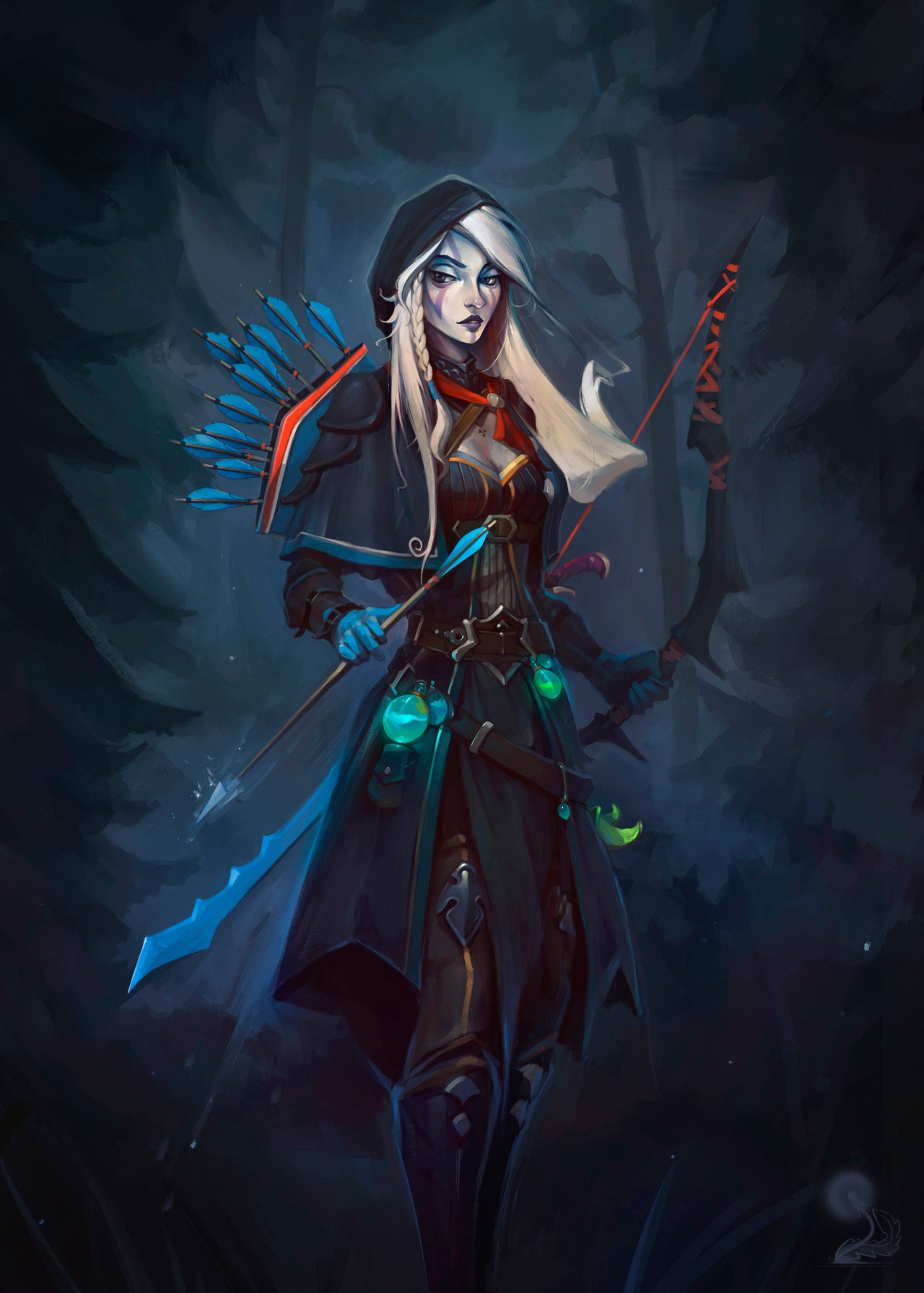 Drow Ranger with Bow and Arrows in Forest HD Wallpaper