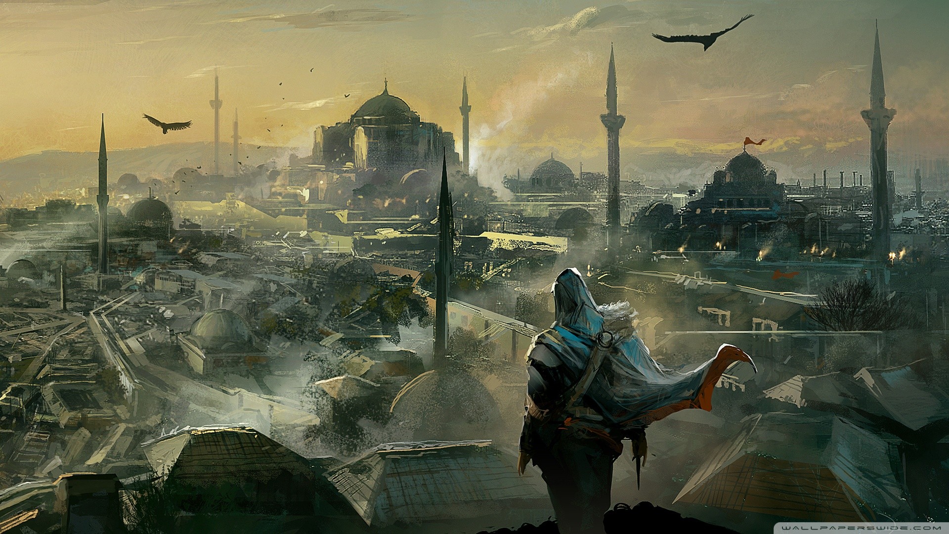 Assassin's Creed Revelations cityscape with assassin overlooking HD Wallpaper