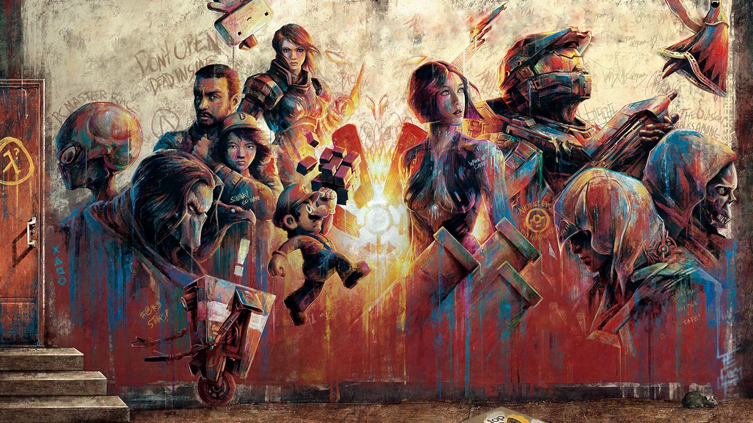 Video Game Characters Graffiti Art HD Wallpaper