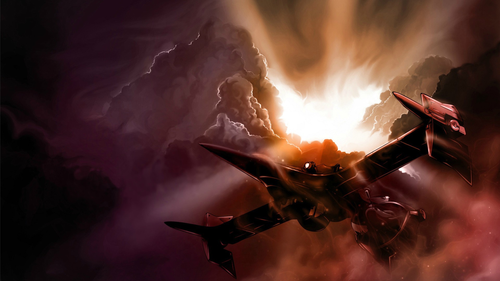 Cowboy Bebop spaceship flying through stormy clouds HD Wallpaper