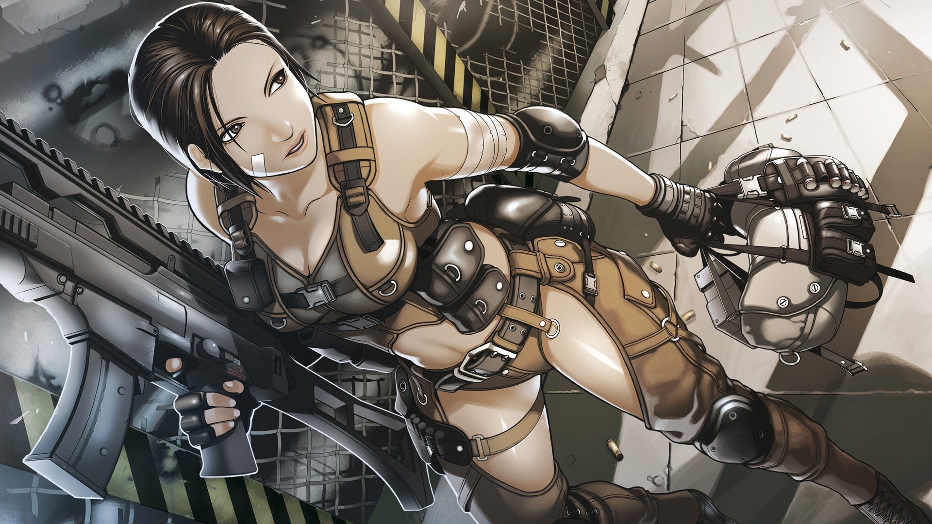 Woman in tactical gear holding a rifle HD Wallpaper