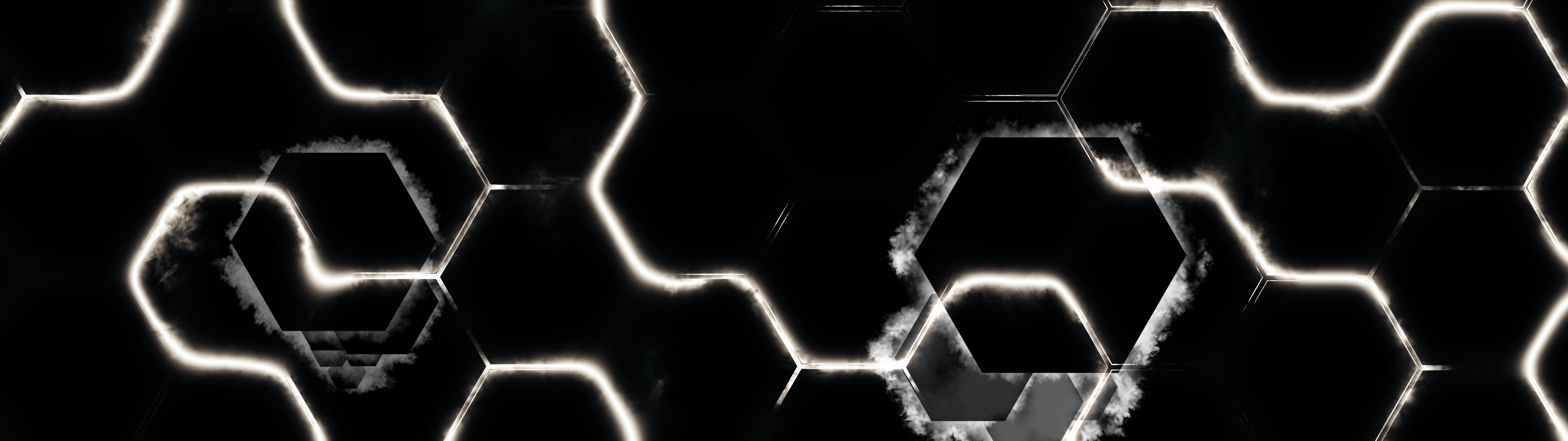 Abstract dark digital art with glowing hexagons HD Wallpaper