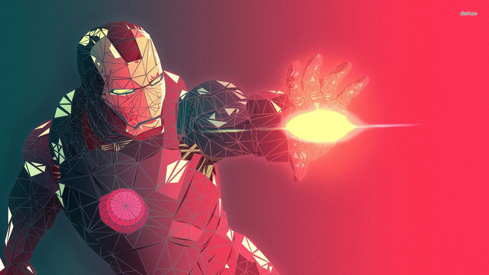 Low poly Iron Man with repulsor blast HD Wallpaper