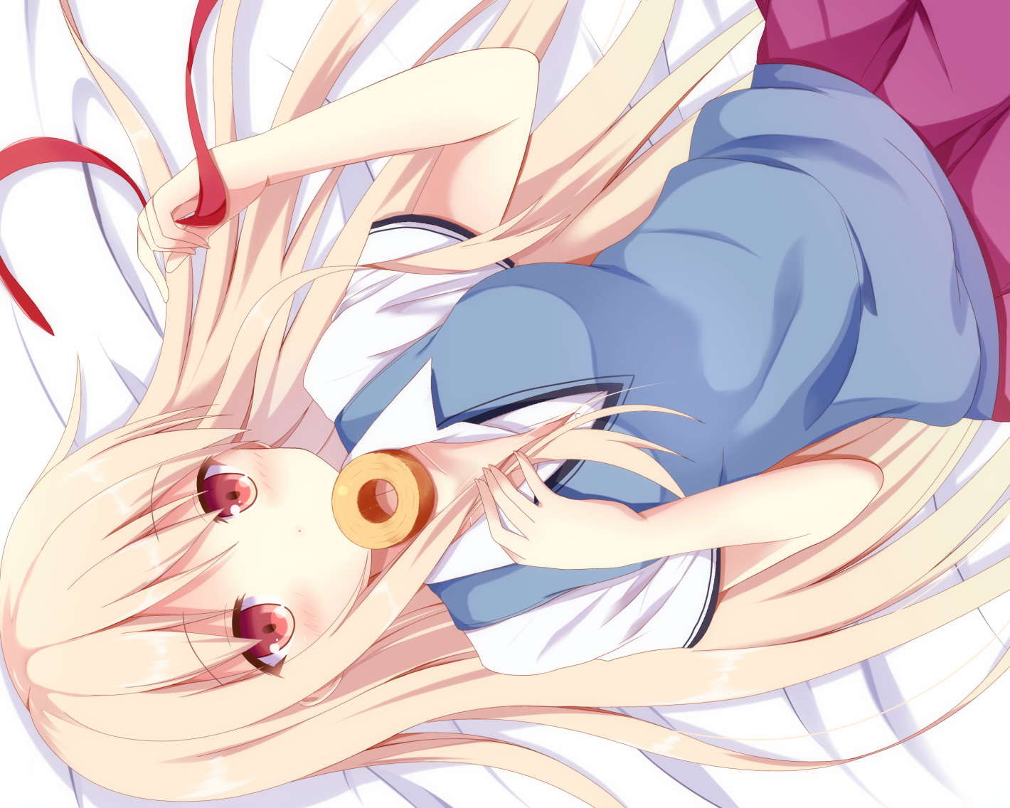 Shiina Mashiro eating a Baumkuchen HD Wallpaper