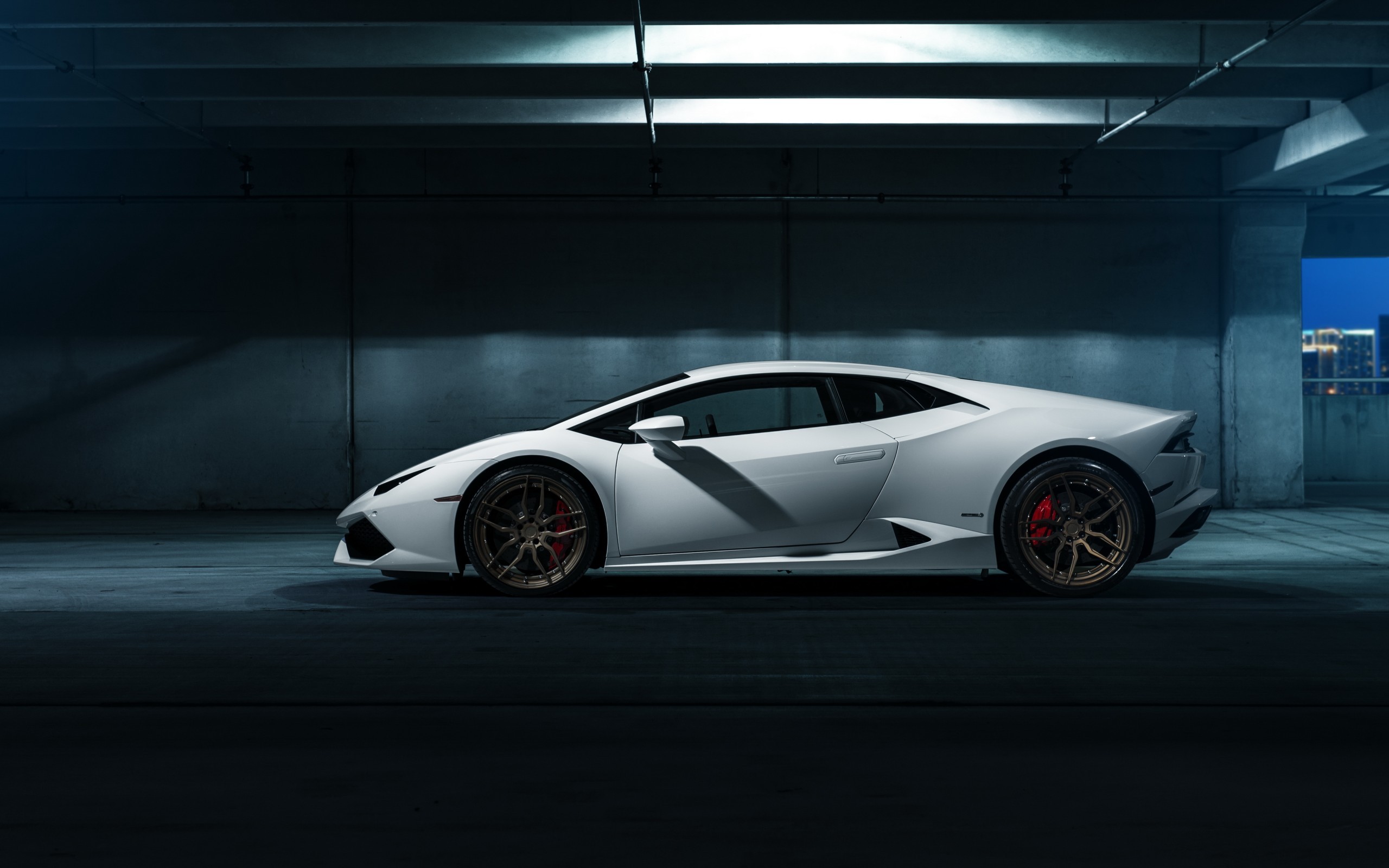 White Lamborghini Huracan LP 610-4 in parking garage HD Wallpaper