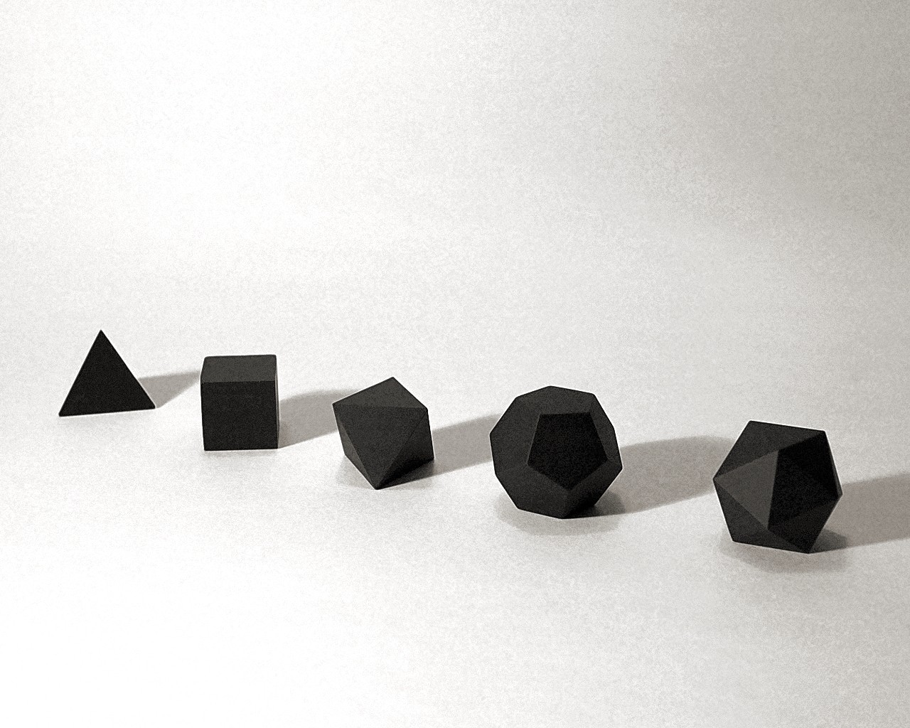 Five geometric solids on a white background HD Wallpaper