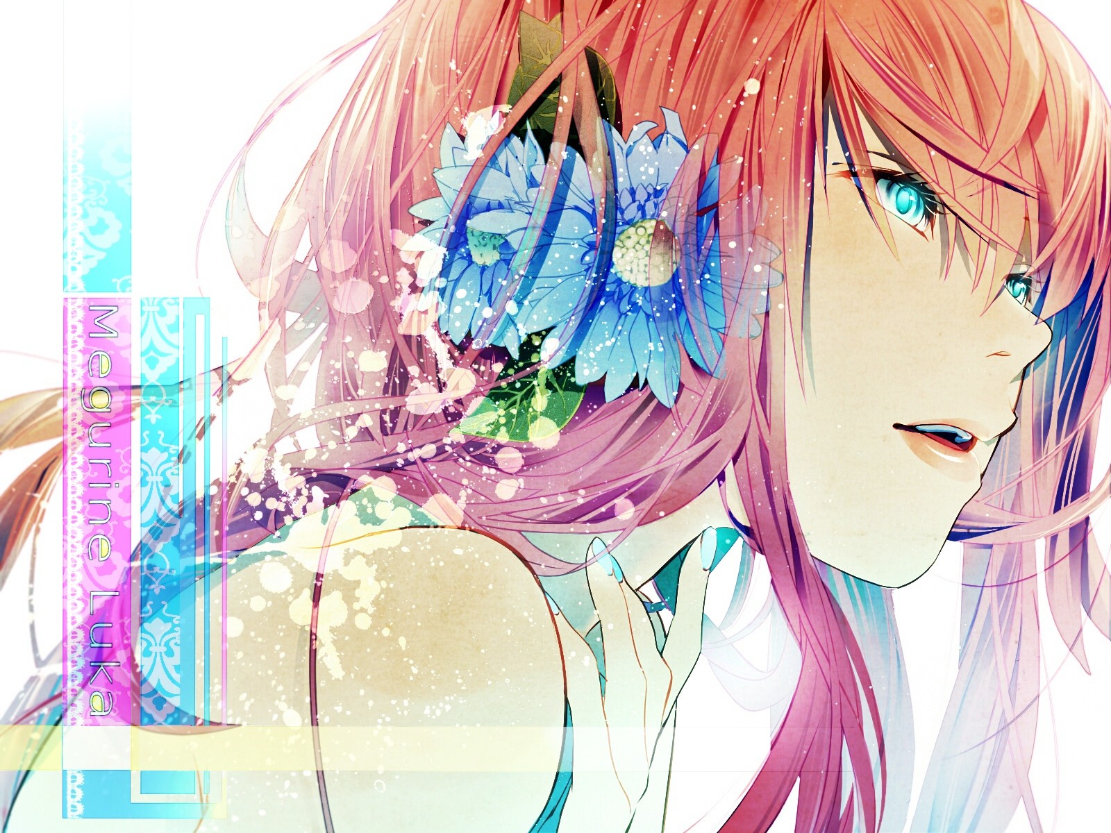 Megurine Luka with blue flowers in her hair HD Wallpaper