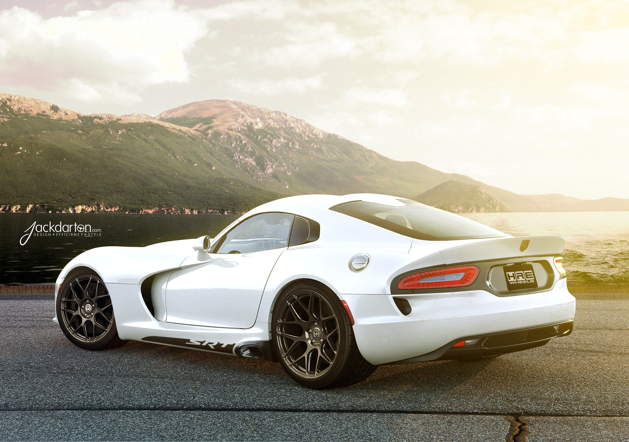 White Dodge Viper SRT on a road with mountains HD Wallpaper