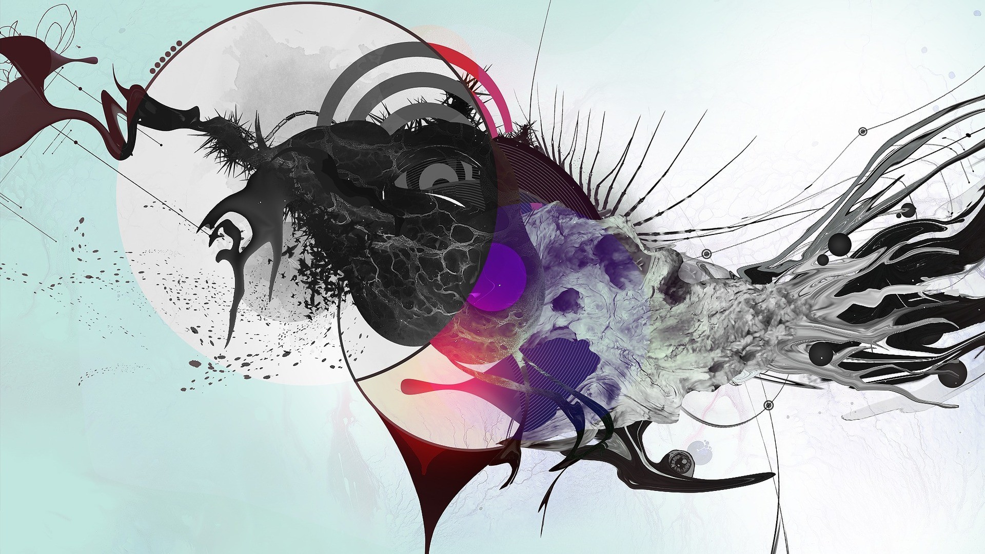 Abstract digital art with organic and geometric shapes HD Wallpaper