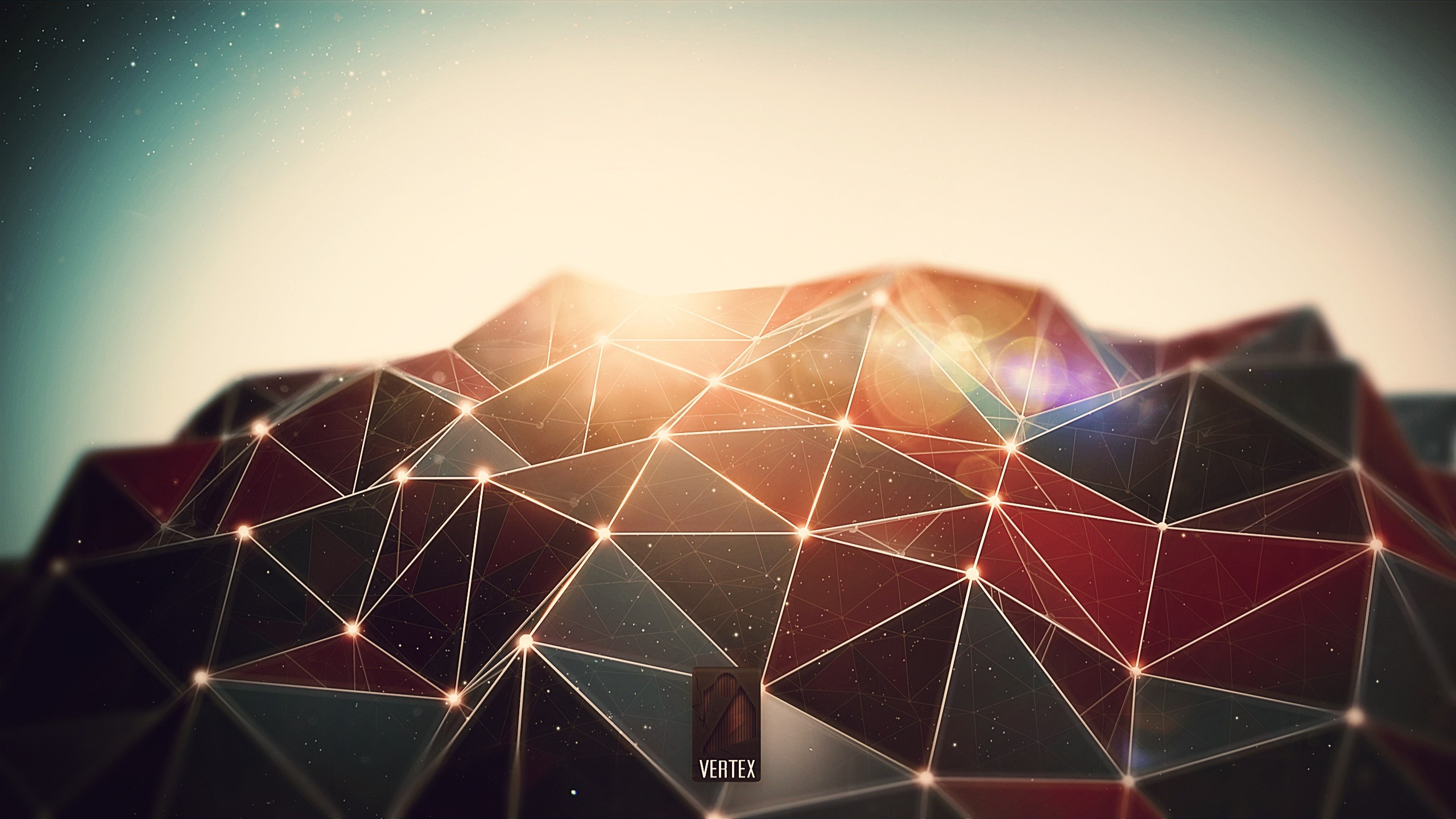 Low poly abstract geometric landscape with light flares HD Wallpaper