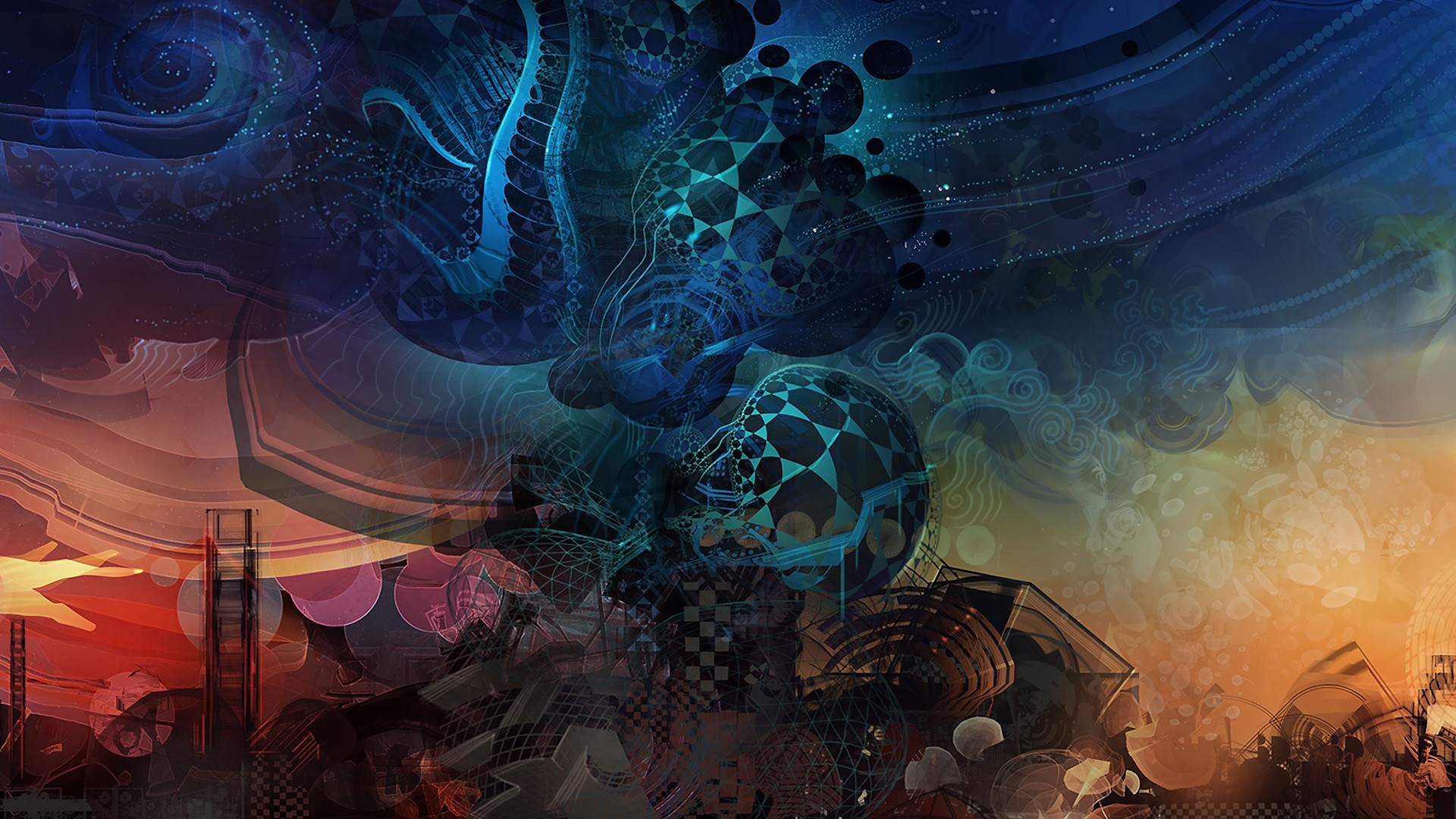 Abstract digital art with geometric patterns HD Wallpaper