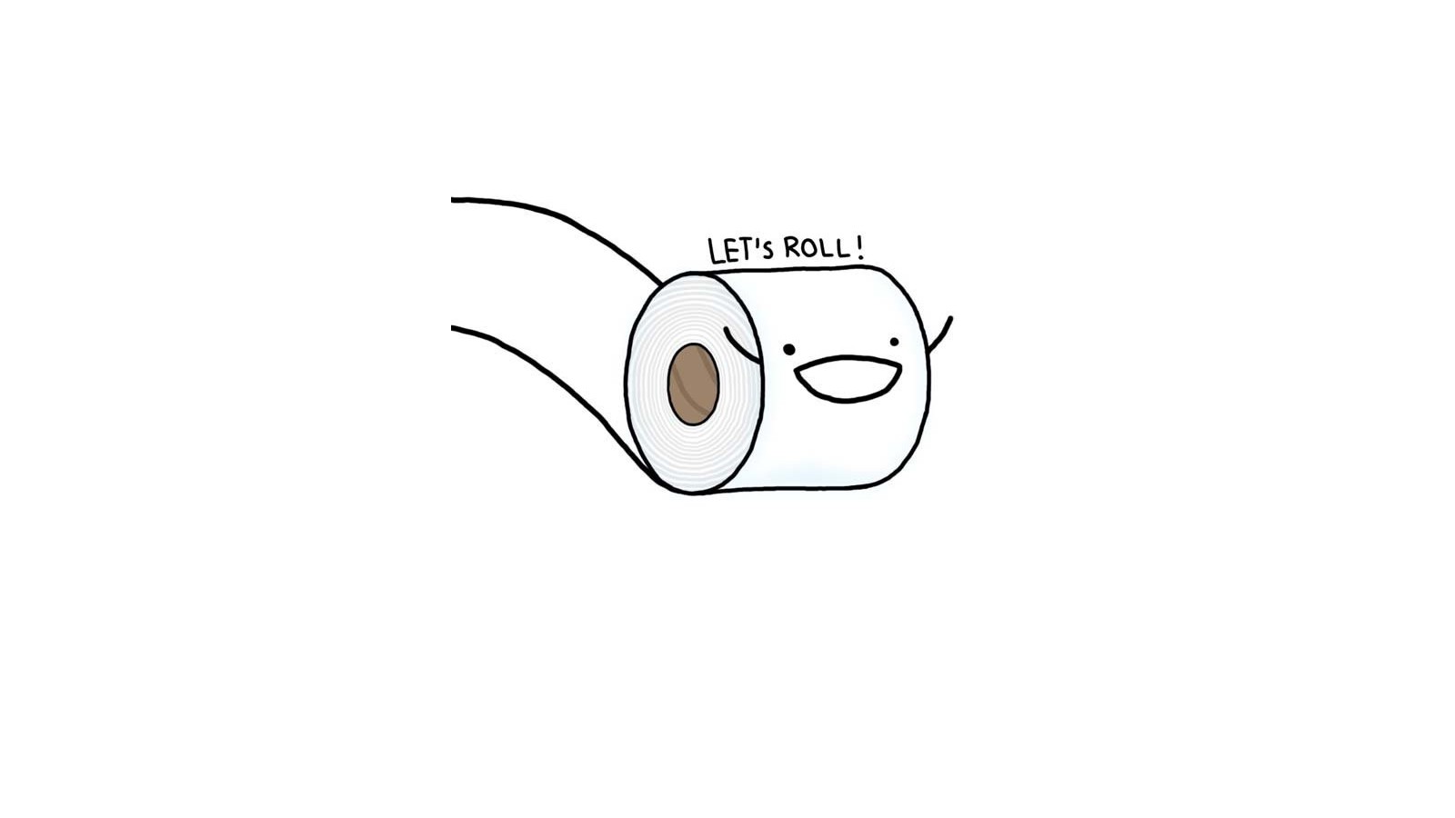Toilet paper roll character saying "Let's roll!" HD Wallpaper