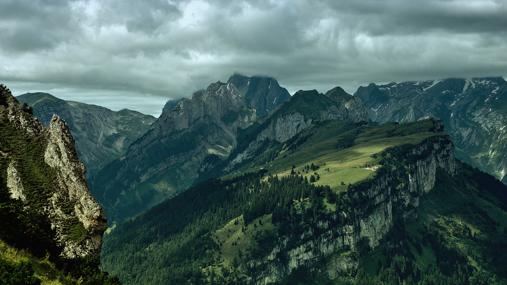 Dramatic mountain landscape with dramatic clouds HD Wallpaper