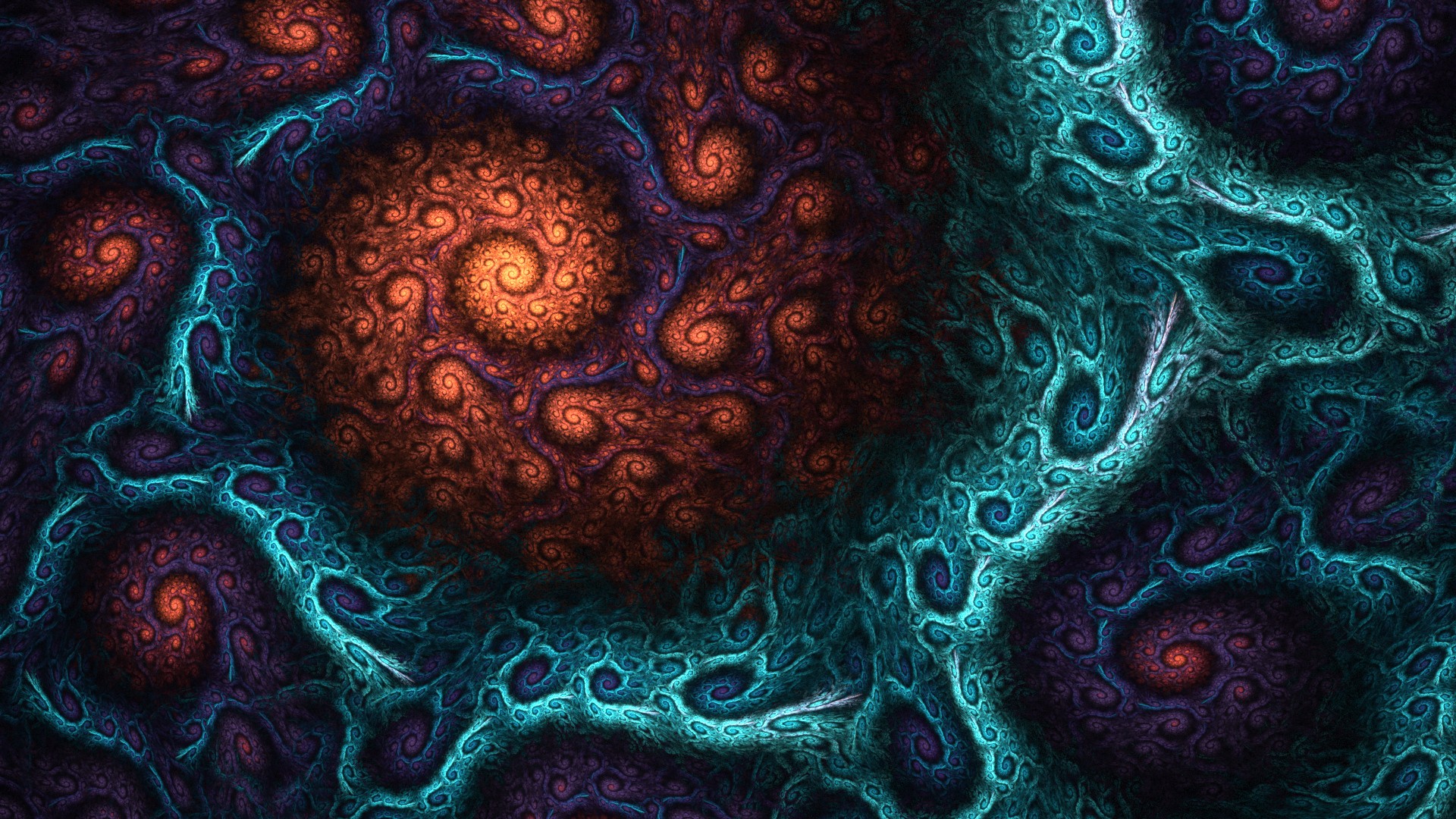 Abstract fractal patterns in teal and orange HD Wallpaper