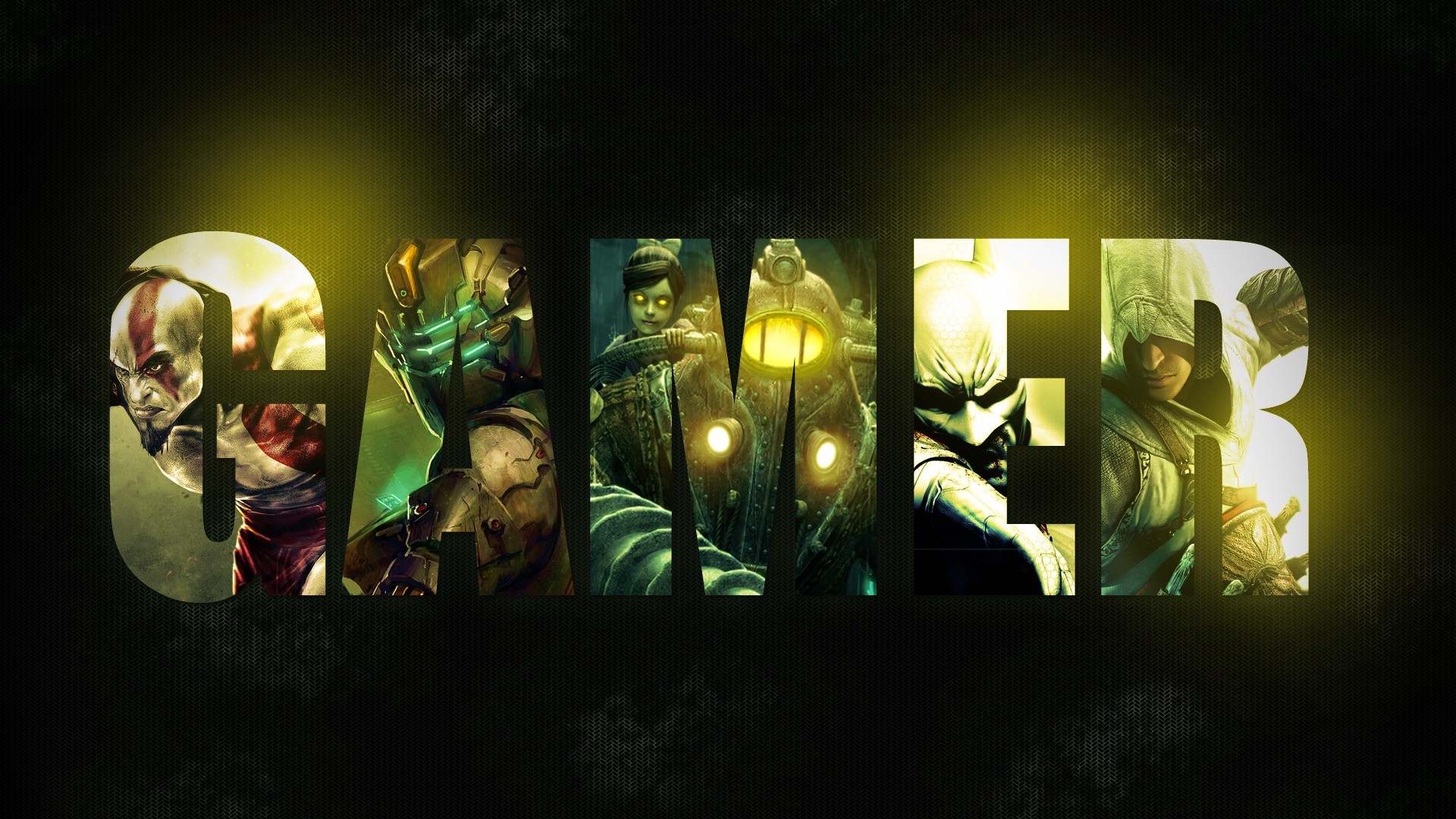 GAMER text with video game characters HD Wallpaper