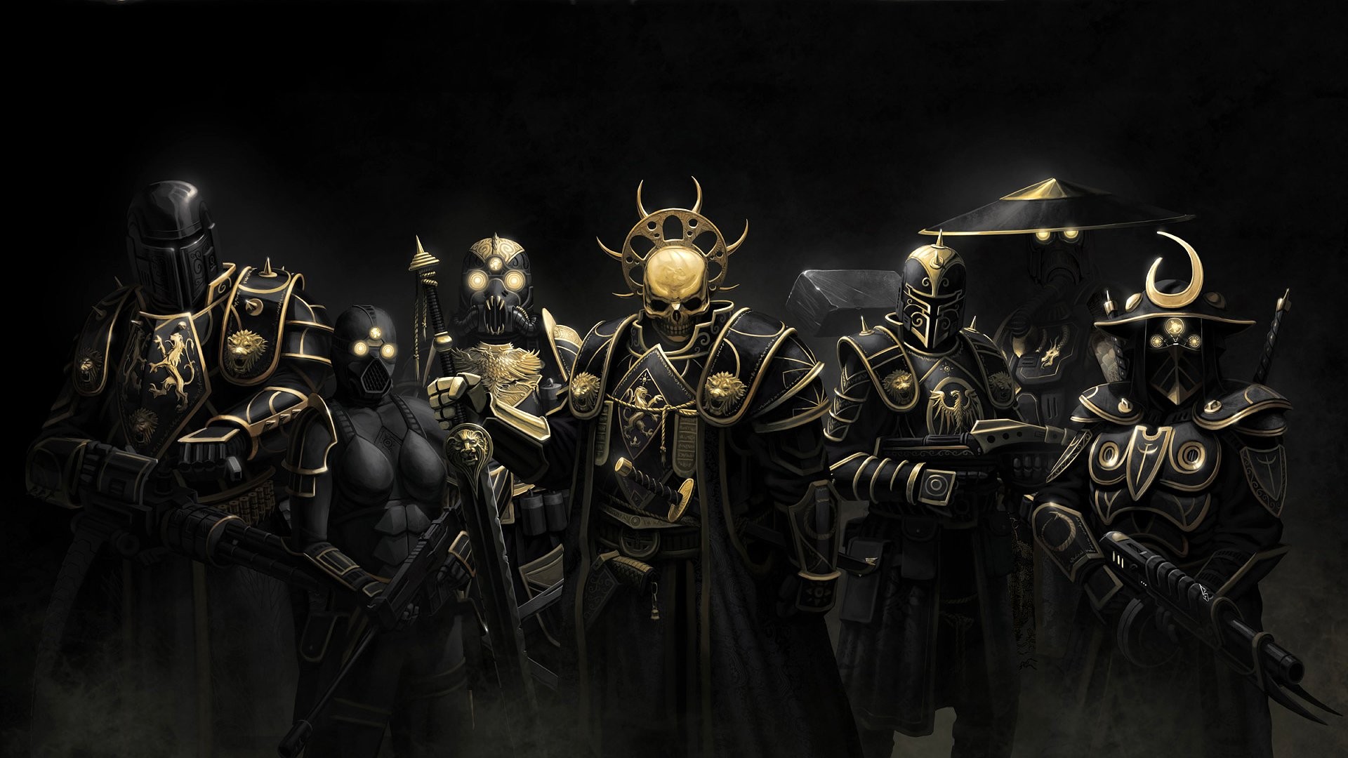 E.Y.E: Divine Cybermancy warriors in black and gold armor HD Wallpaper