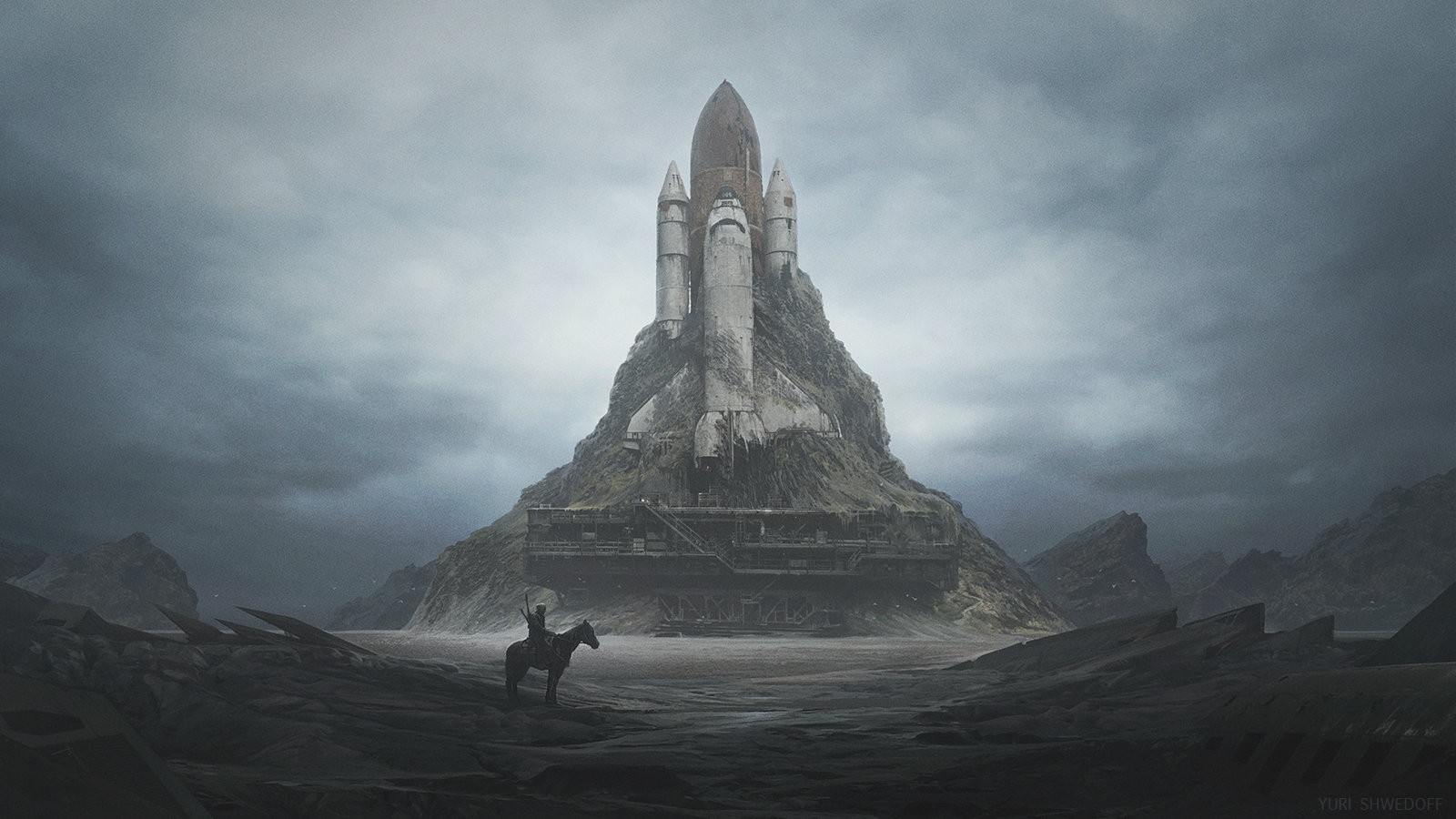 Yuri Shvedoff's Ruined Rocket on a Mountain HD Wallpaper