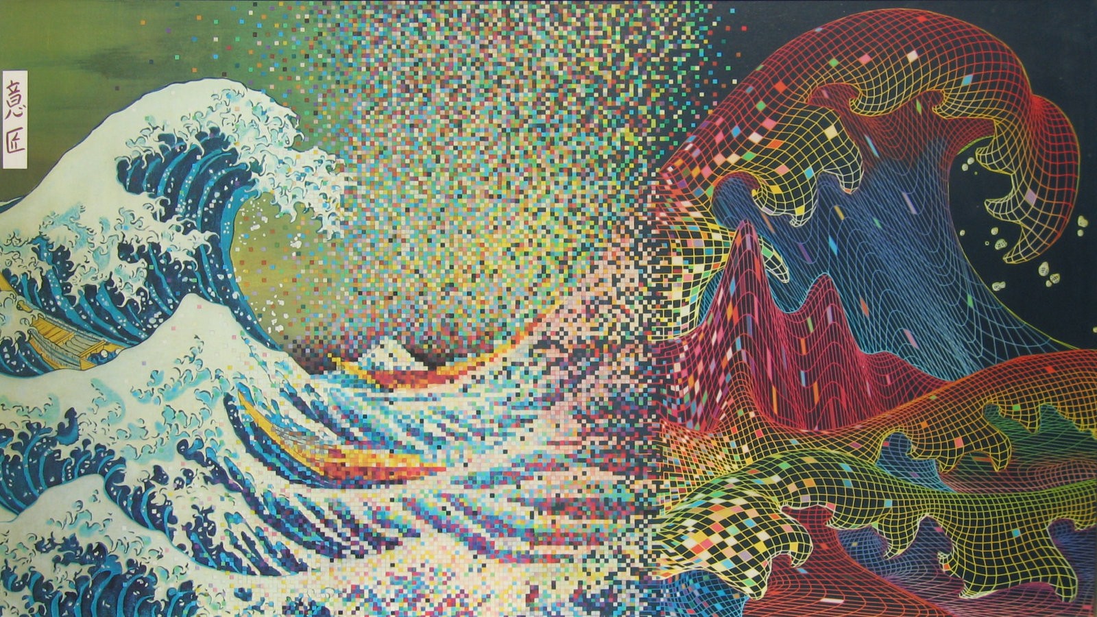 The Great Wave off Kanagawa reimagined with digital art HD Wallpaper