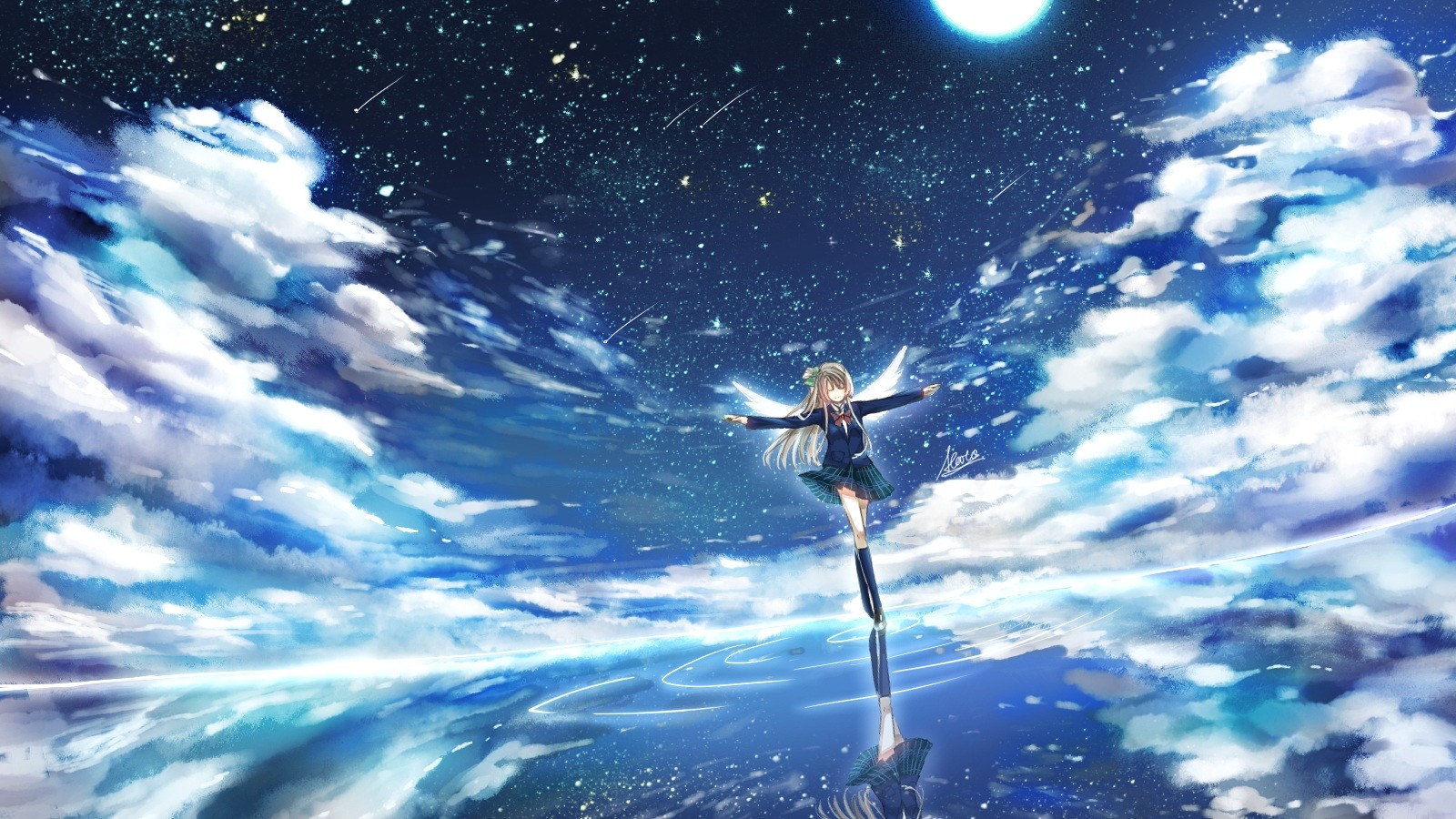 Minami Kotori with Wings in a Starry Sky HD Wallpaper