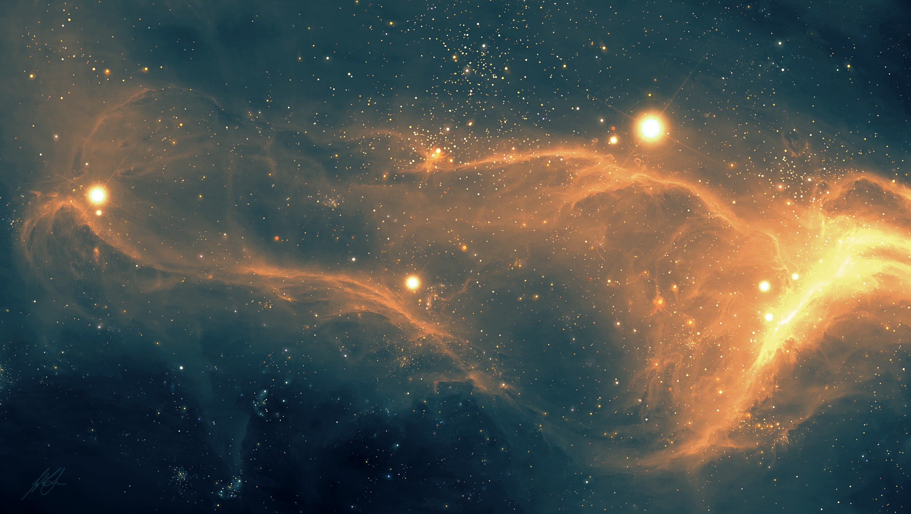 Orange nebula with stars in deep space HD Wallpaper