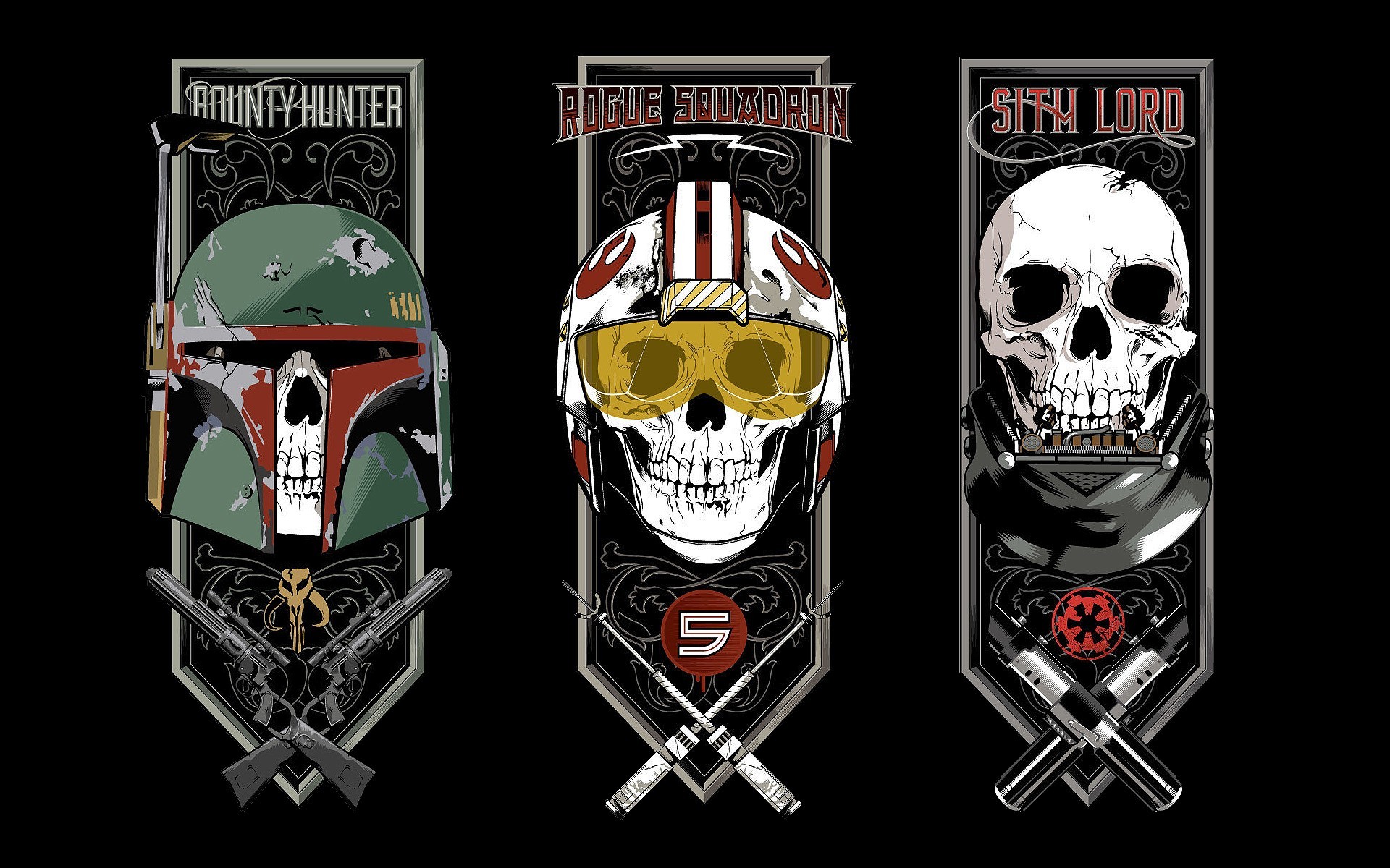 Star Wars Bounty Hunter, Rogue Squadron, and Sith Lord banners HD Wallpaper