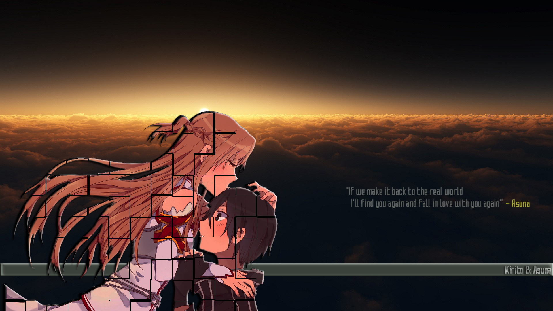 Sword Art Online: Kirito and Asuna Embrace Above Clouds HD Wallpaper