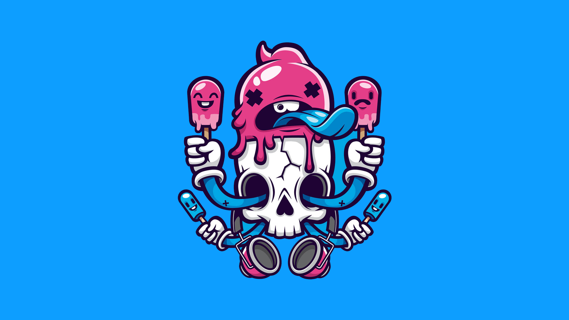 Skull with melting pink popsicle and ice cream HD Wallpaper