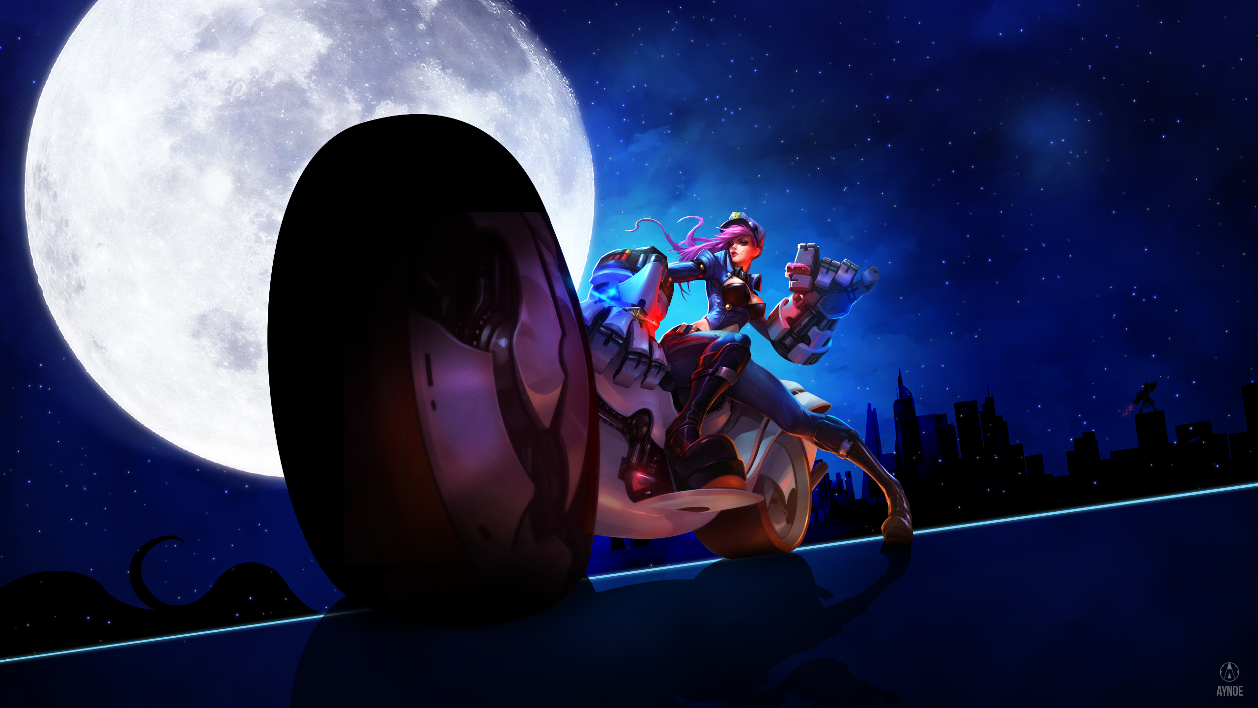 Vi on a motorcycle under the moon HD Wallpaper