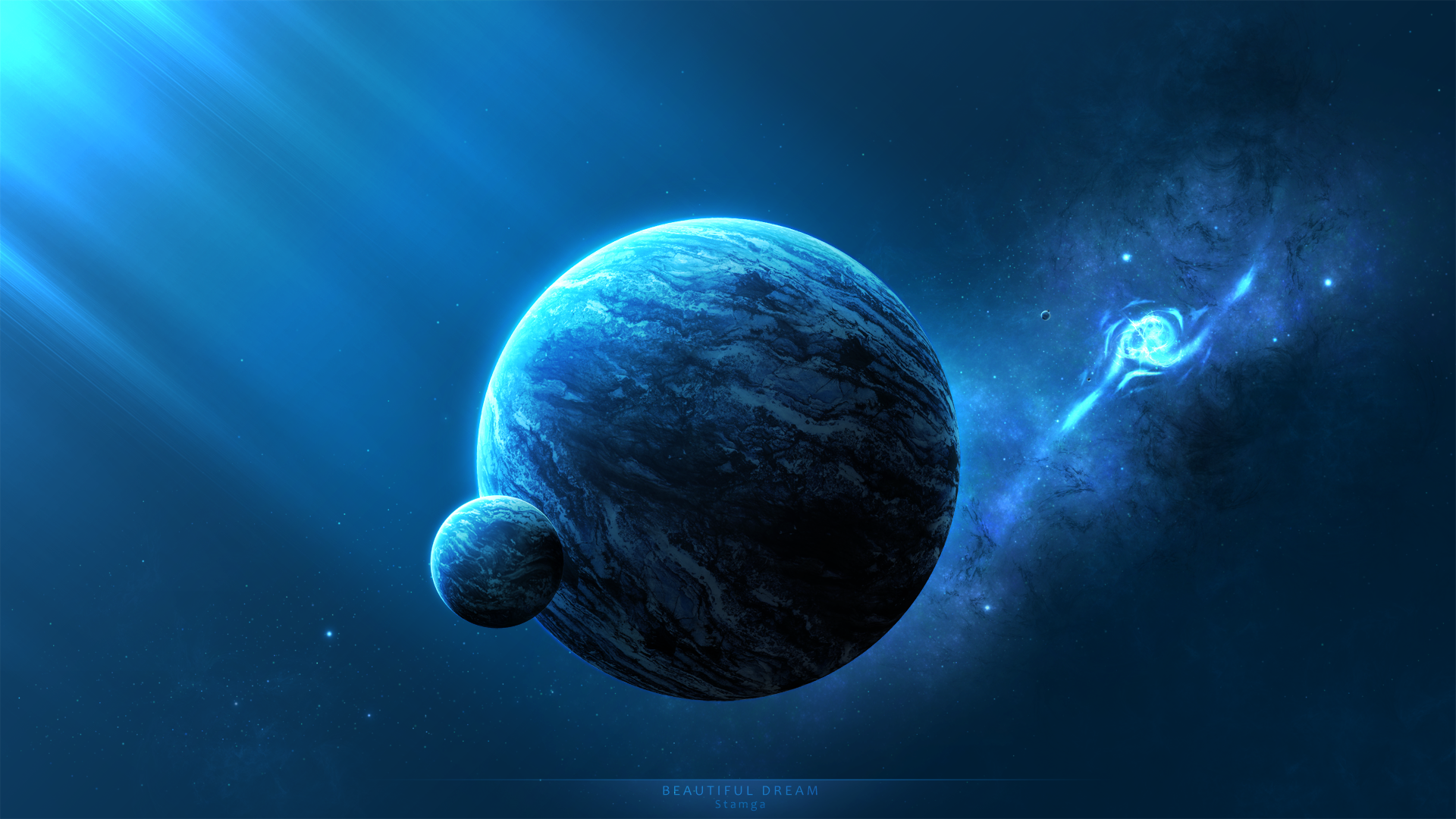 Blue planets and nebula in deep space HD Wallpaper