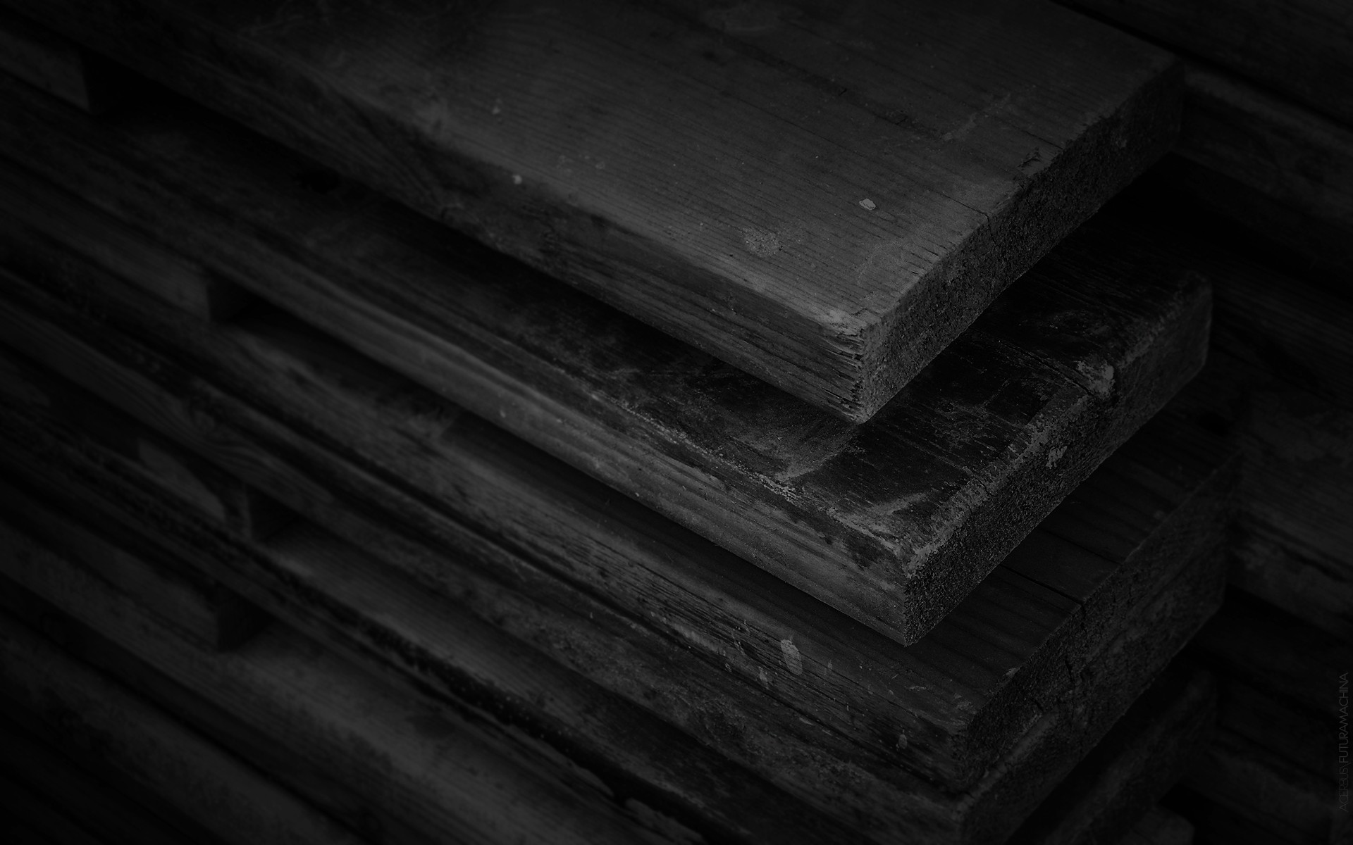 Monochrome macro shot of stacked wooden planks HD Wallpaper