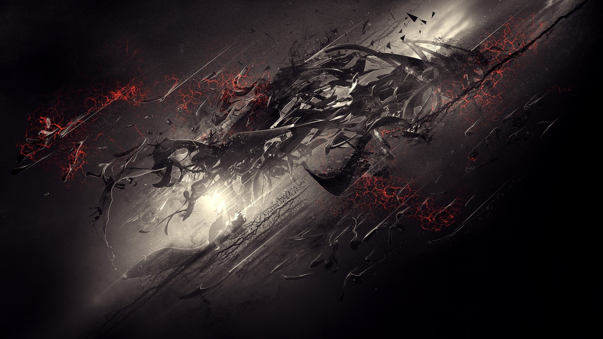 Abstract black and red explosion with light HD Wallpaper