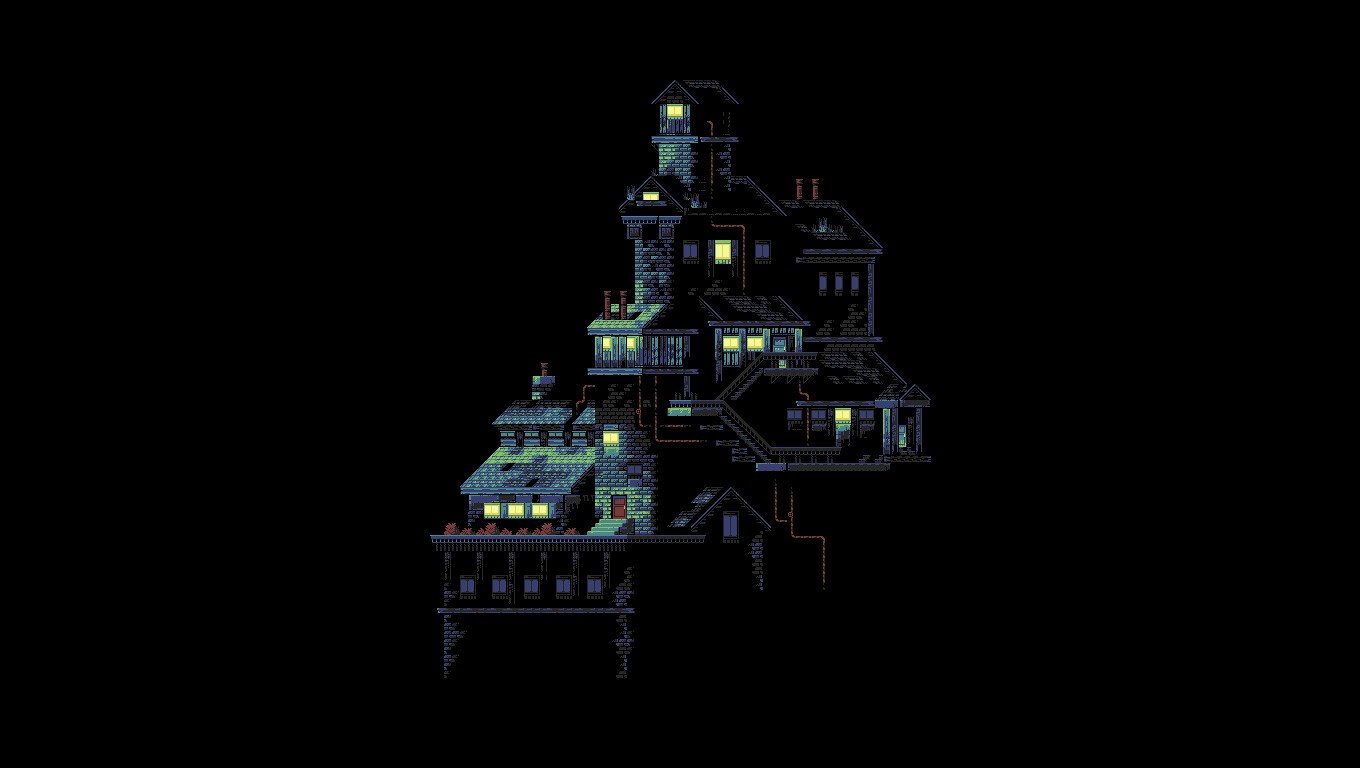Pixel art haunted house at night HD Wallpaper