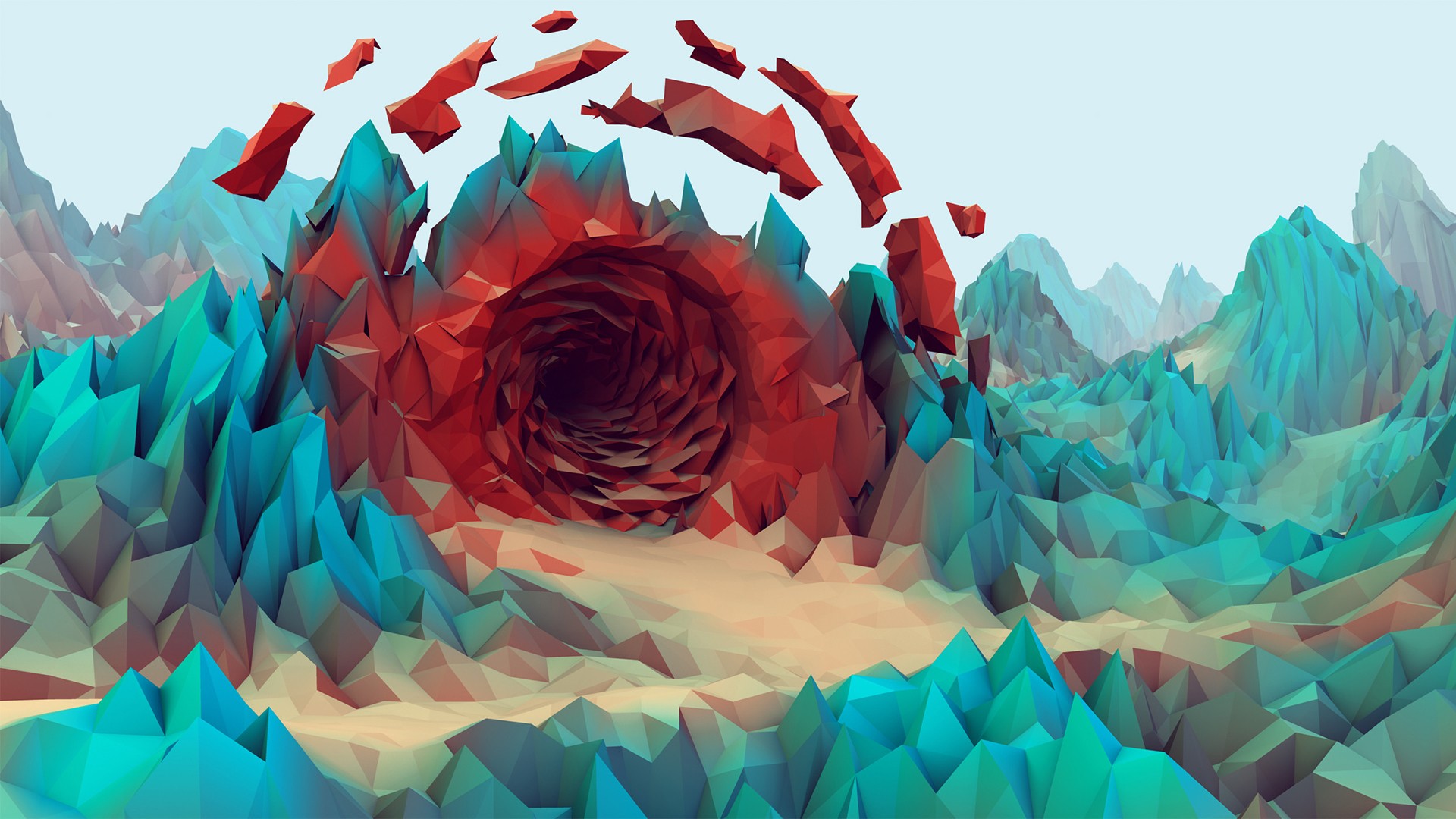 Low poly abstract landscape with vortex HD Wallpaper