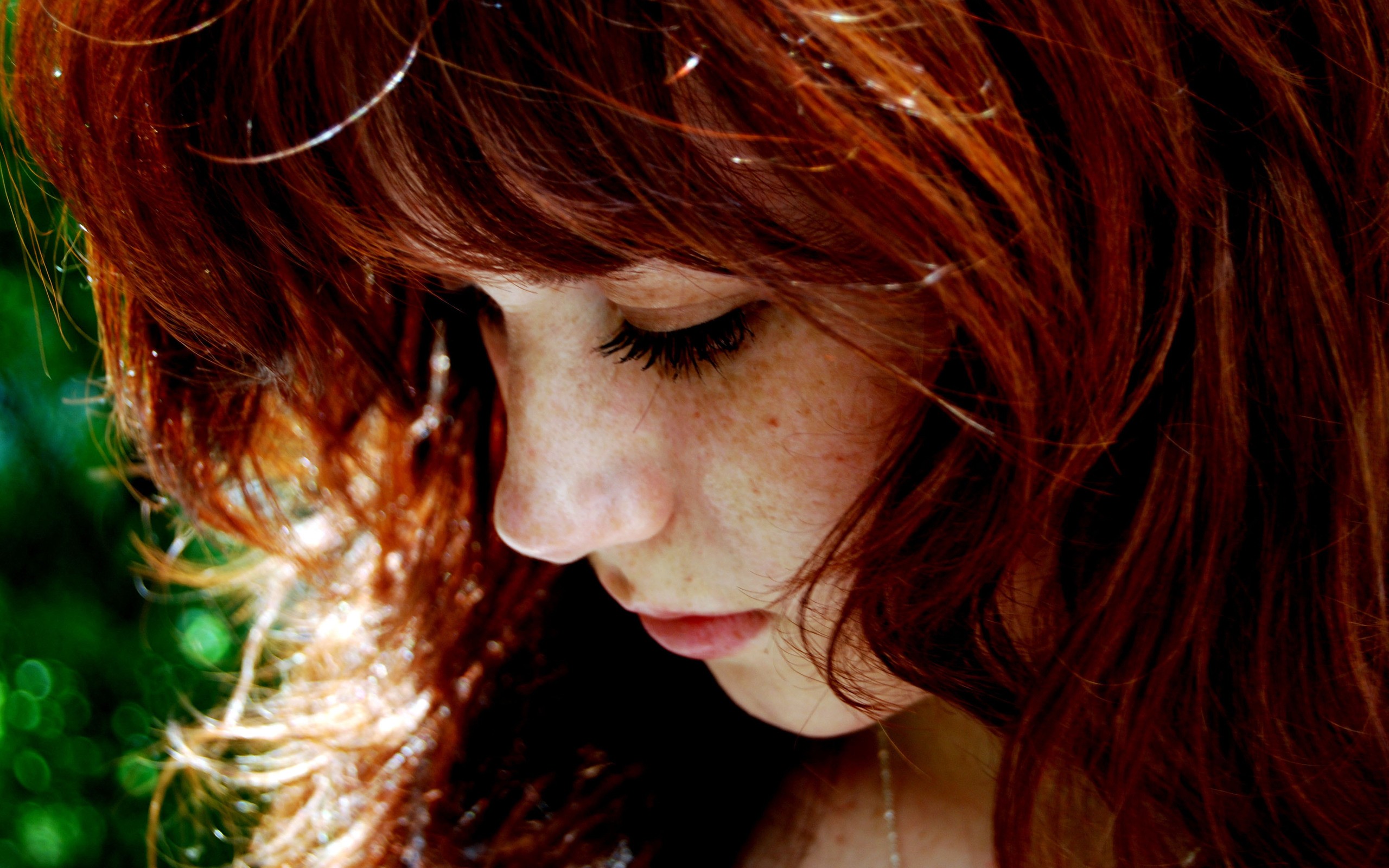 Close-up of a redhead woman with freckles HD Wallpaper