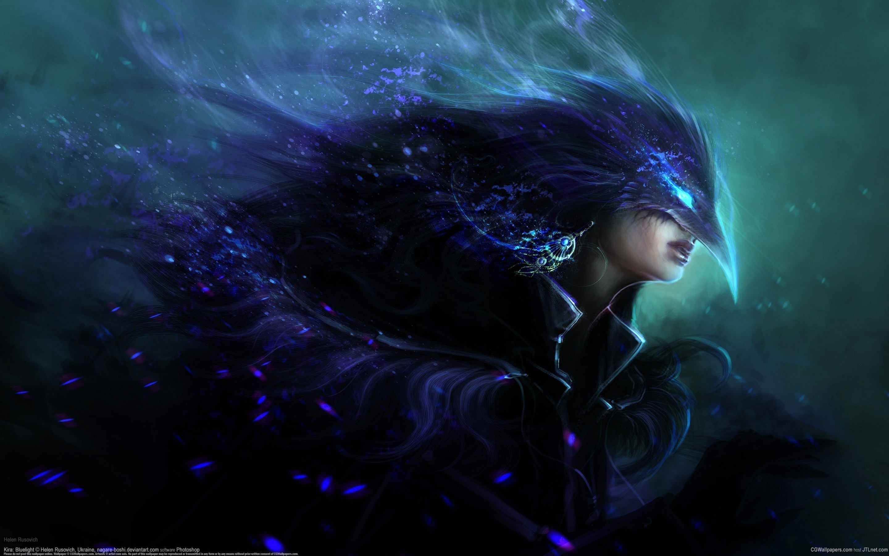 Woman with bird-like mask and flowing hair HD Wallpaper