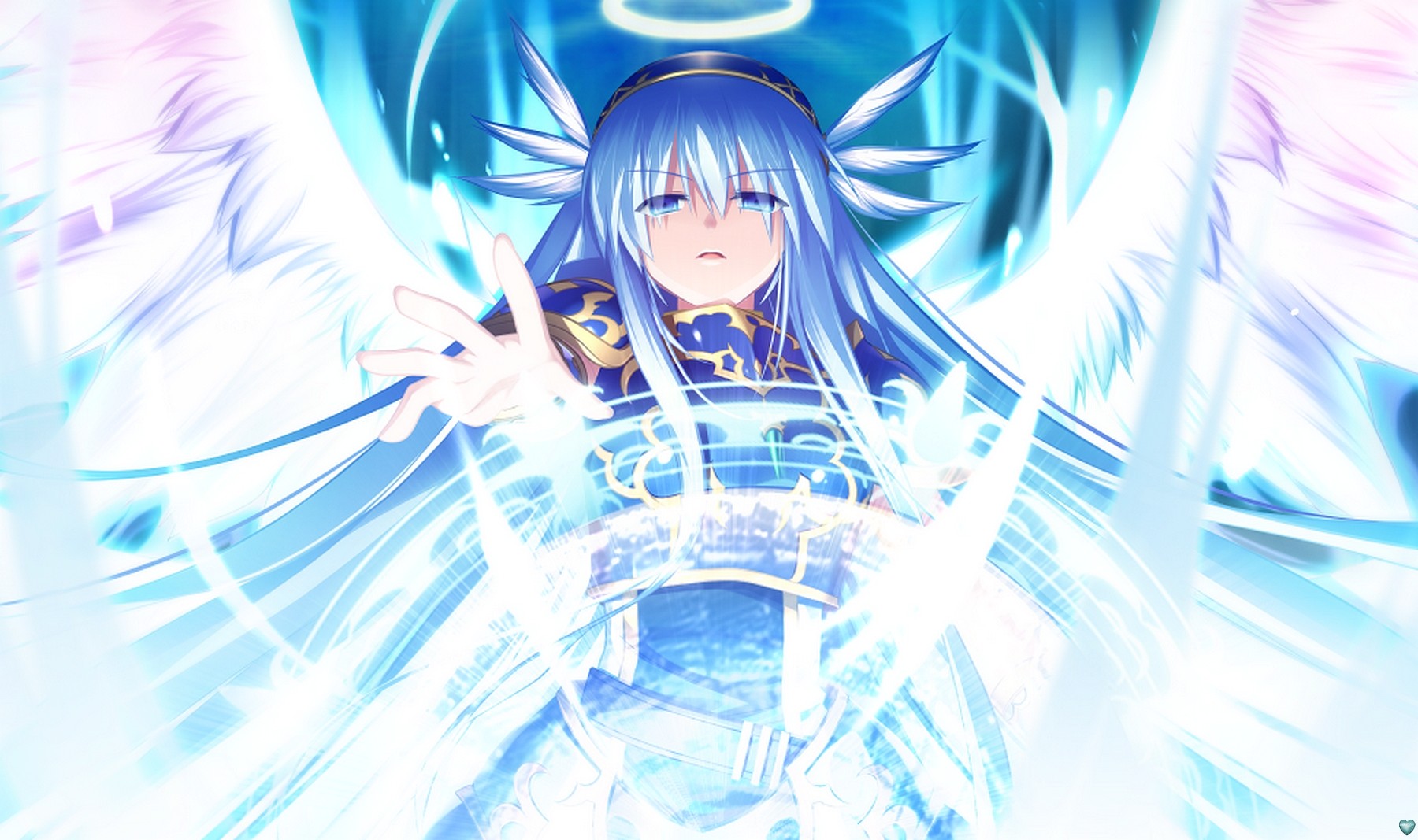 Anime girl with blue hair and wings HD Wallpaper