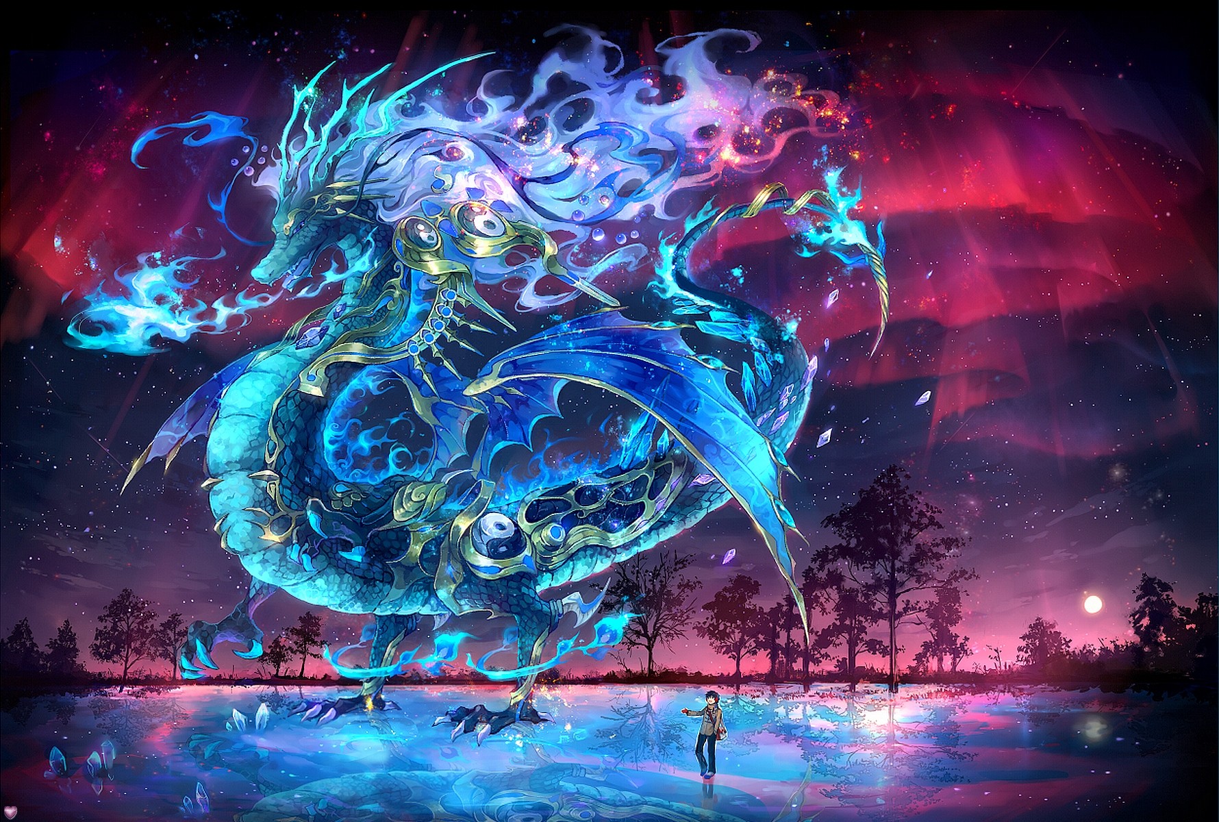 Anime Dragon in a Cosmic Landscape HD Wallpaper