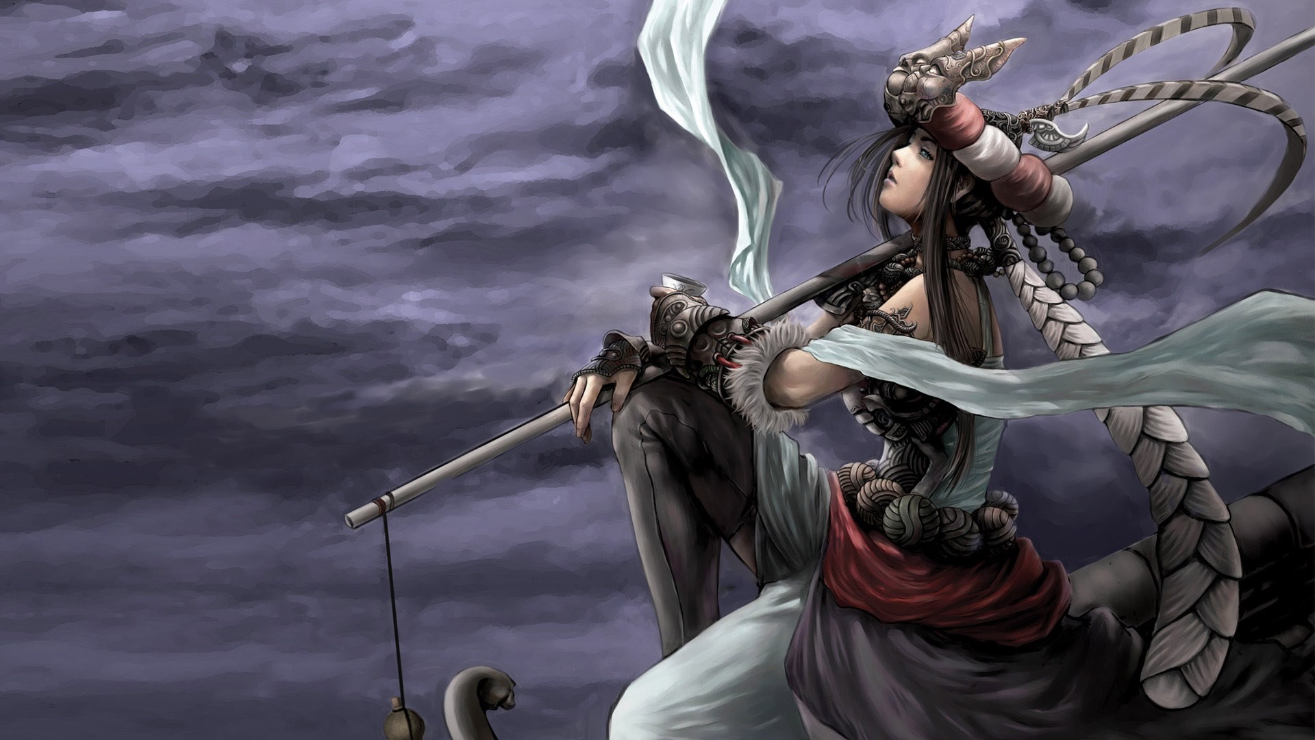 Woman with braids holding a staff HD Wallpaper