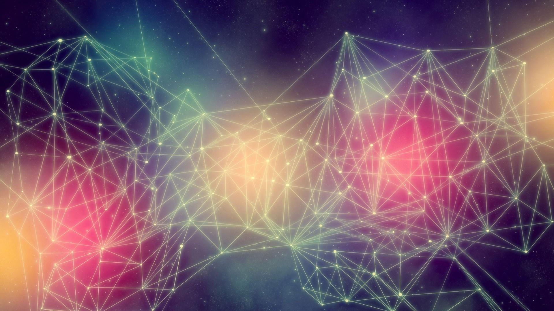 Abstract network of glowing lines and nodes in space HD Wallpaper