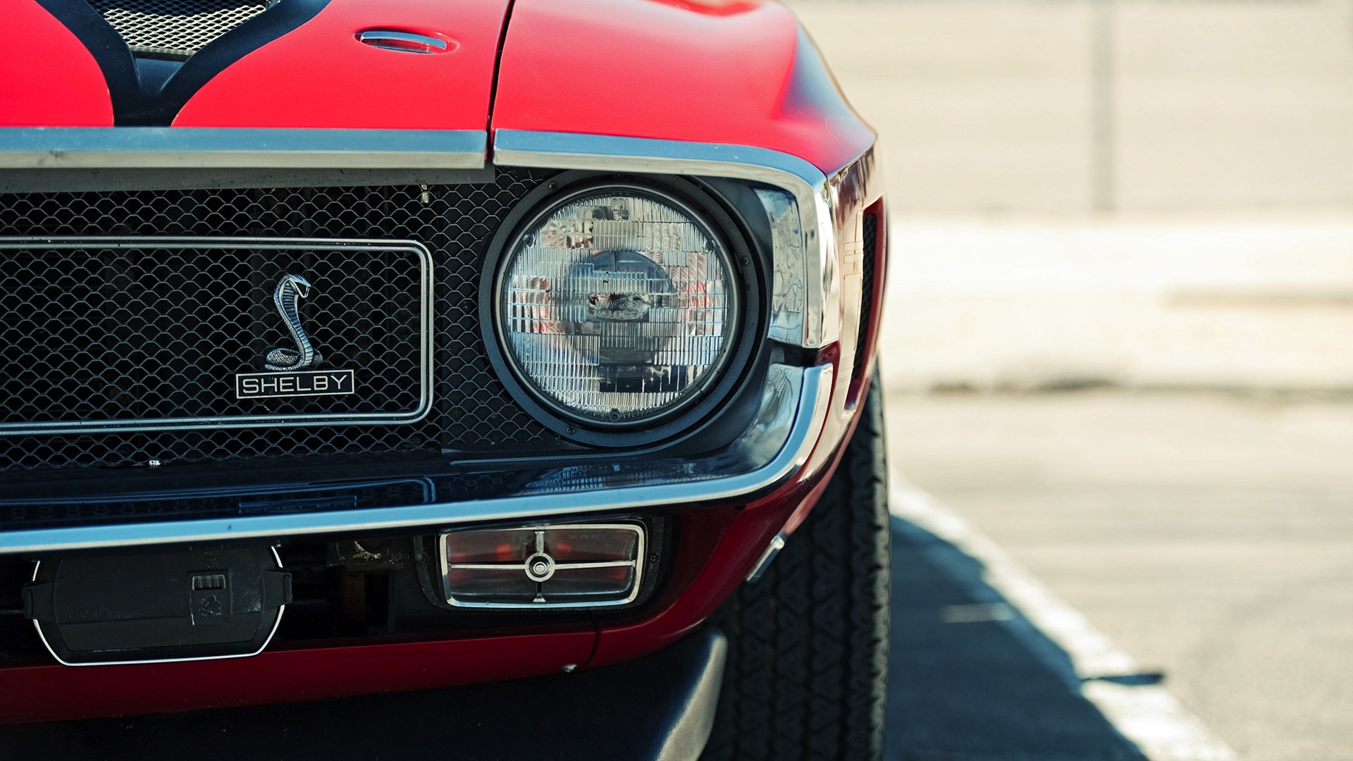 Red Shelby Mustang front grille and headlight HD Wallpaper