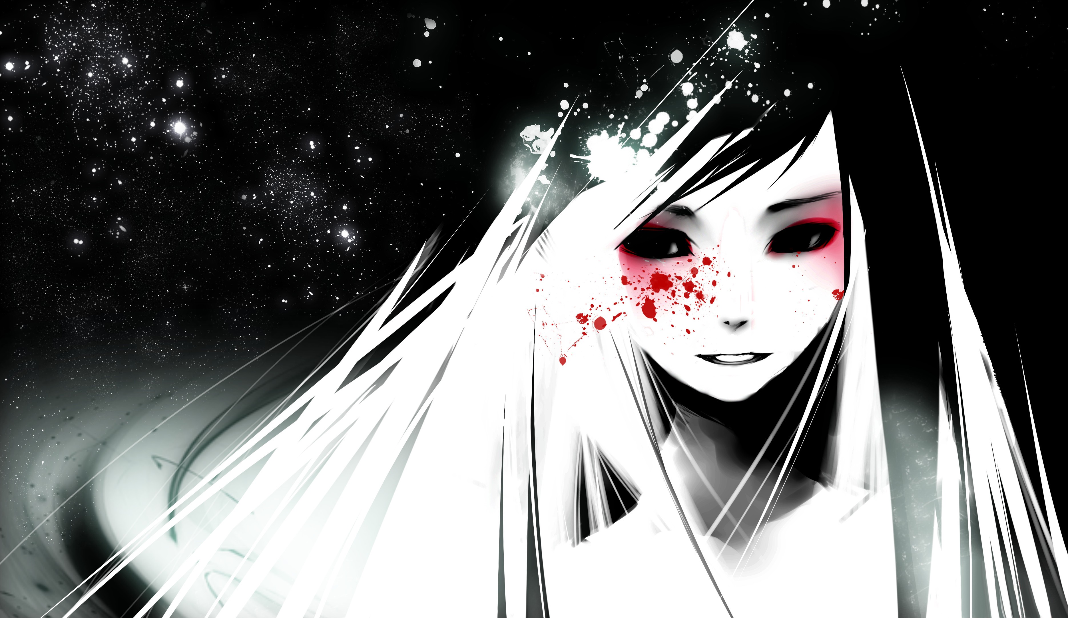 Anime girl with red eyes and white hair HD Wallpaper