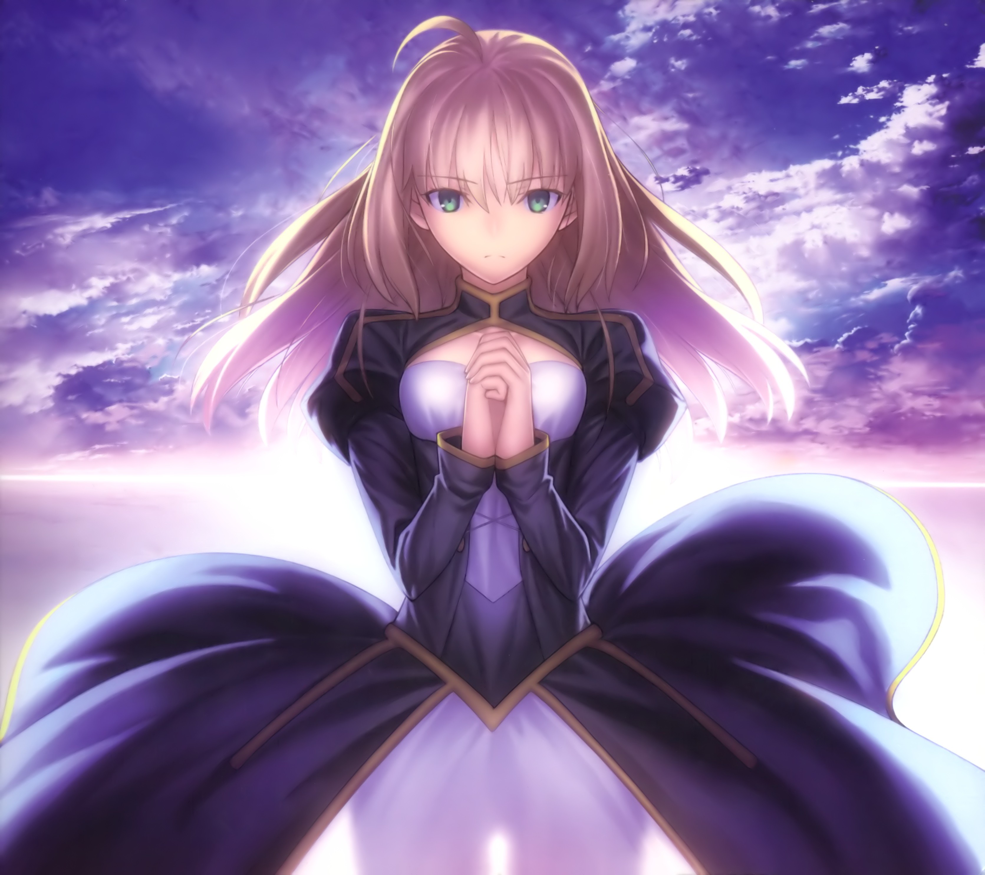 Saber from Fate/Stay Night against a purple sky HD Wallpaper